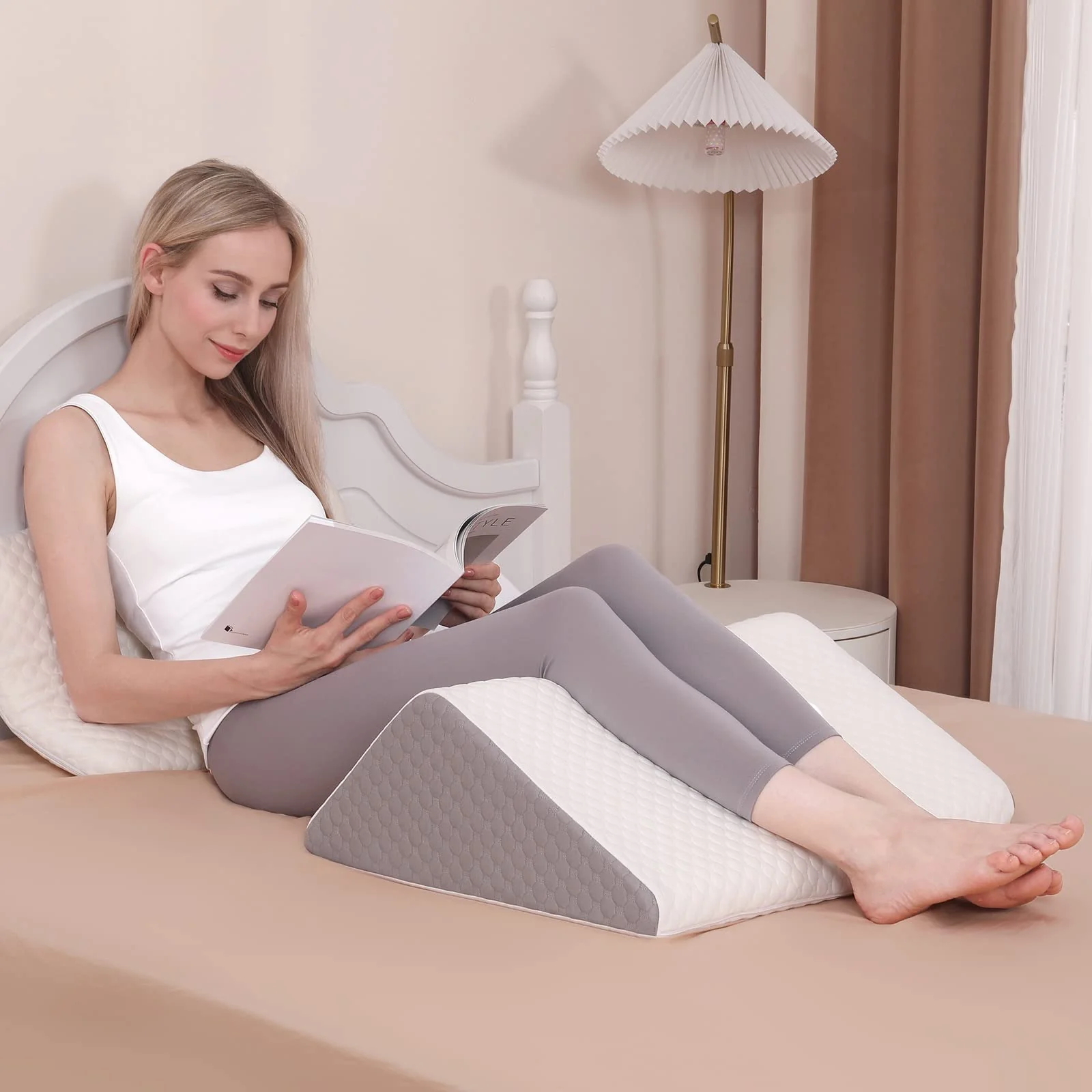Forias Knee Wedge Pillow, 8" Pure 40D Memory Foam Knee Surgery Pillow Under Knee Pillow for Back Sleeping Post-Surgery Recovery Triangle Pillow for Sciatica Ankles Hip Knee Support - Image 2