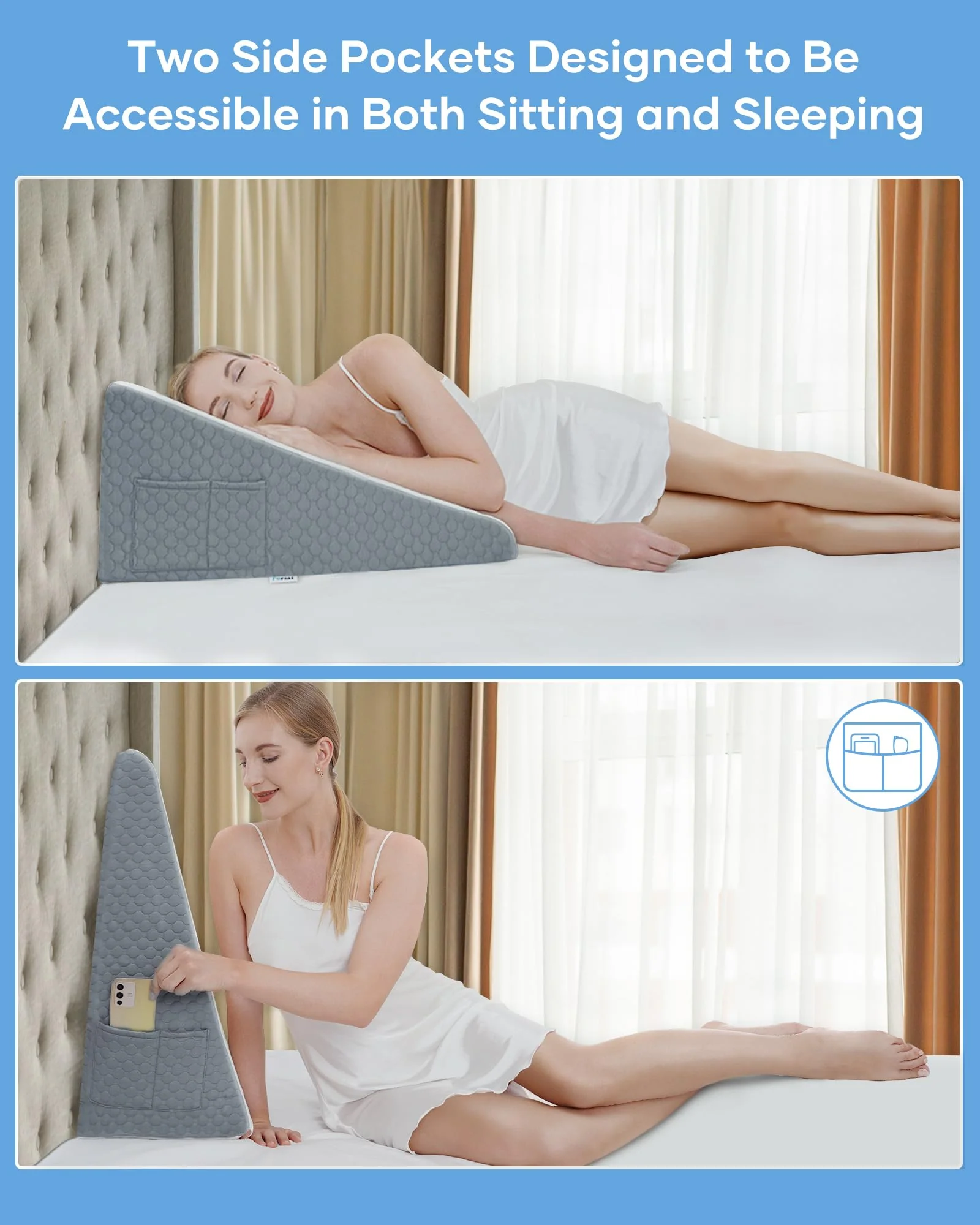 Forias Wedge Pillow 12" Bed Wedge Pillow for Sleeping Wedge Pillow for After Surgery Triangle Pillow Wedge for Acid Reflux Snoring Heartburn Back Pain, Machine Wash Cover | Memory Foam Top - Image 5