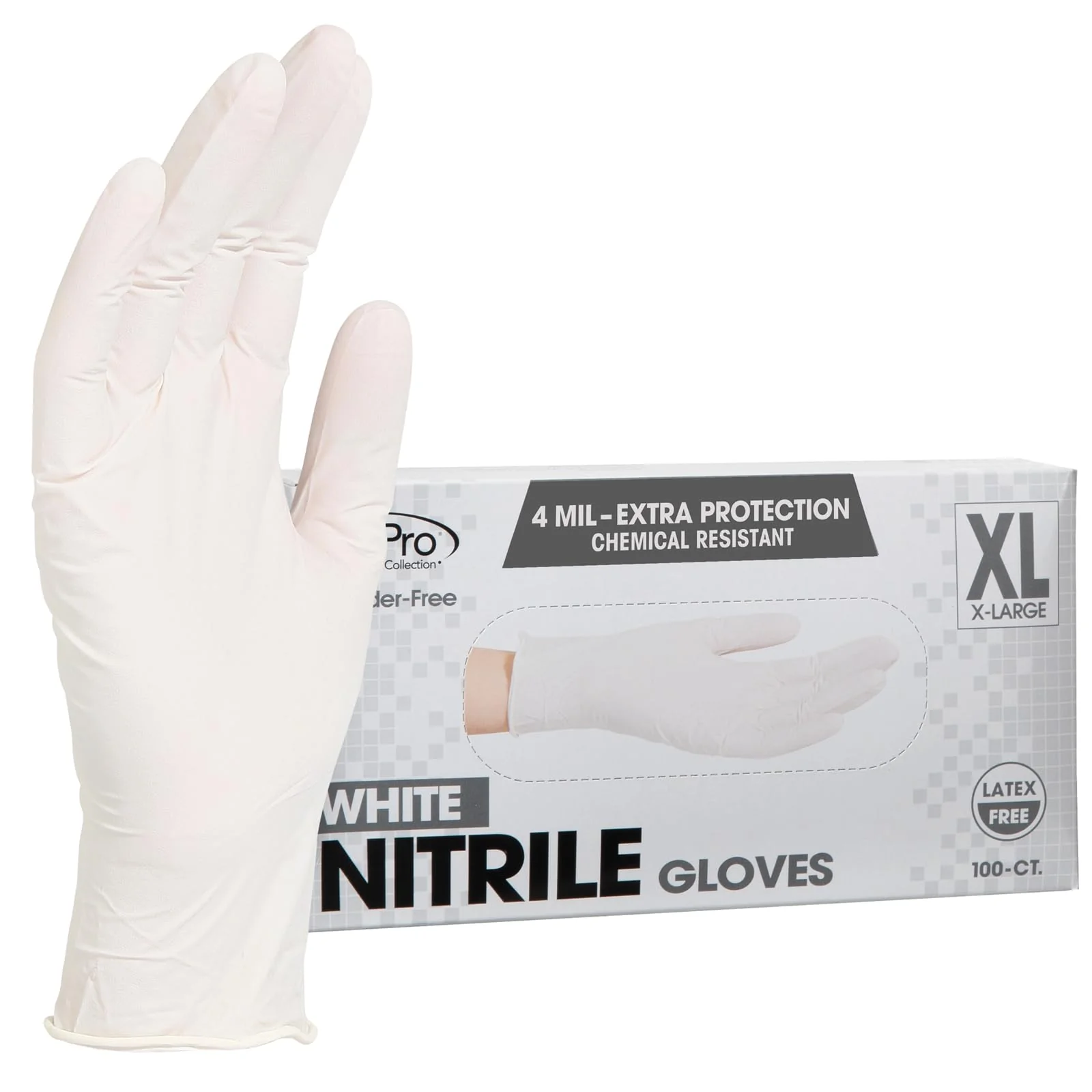 ForPro Disposable Nitrile Gloves, Chemical Resistant, Powder-Free, Latex-Free, Non-Sterile, Food Safe, 4 Mil, White, X-Large, 1000-Count - Image 5