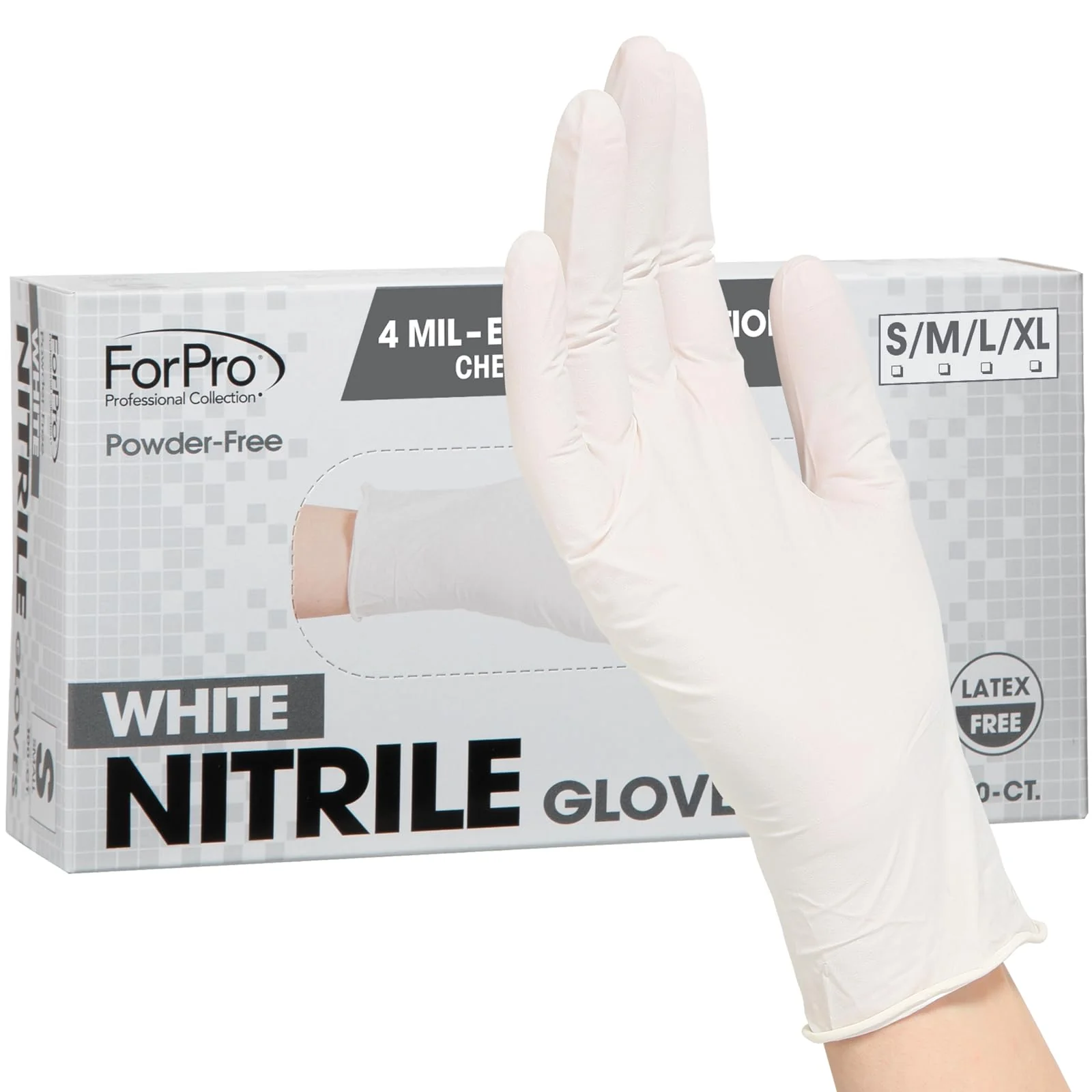 ForPro Disposable Nitrile Gloves, Chemical Resistant, Powder-Free, Latex-Free, Non-Sterile, Food Safe, 4 Mil, White, X-Large, 1000-Count - Image 8