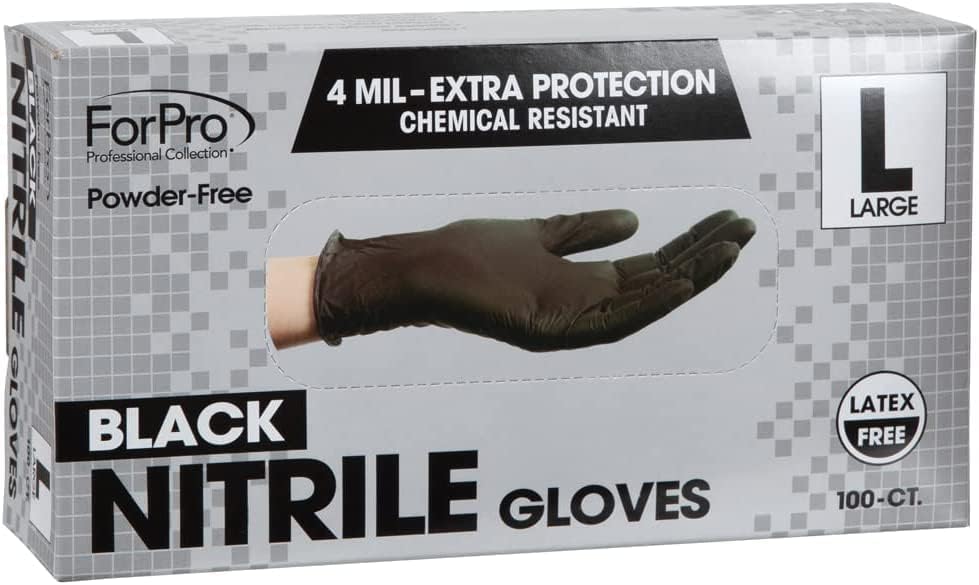 ForPro Professional Collection Disposable Nitrile Gloves, Chemical Resistant, Powder-Free, Latex-Free, Non-Sterile, Food Safe, 4 Mil, Black, Large, 1000-Count - Image 6