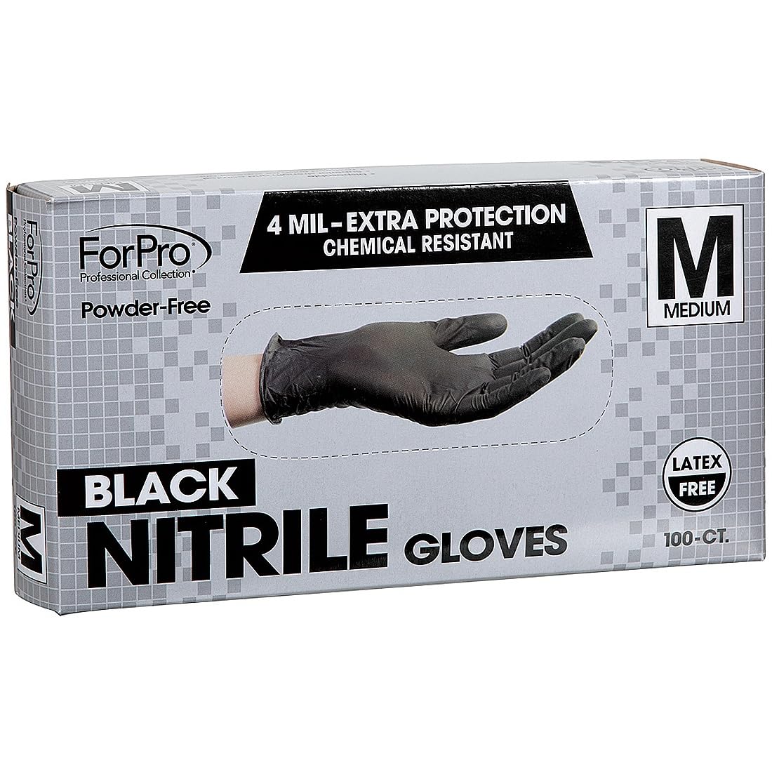 ForPro Professional Collection Disposable Nitrile Gloves, Chemical Resistant, Powder-Free, Latex-Free, Non-Sterile, Food Safe, 4 Mil, Black, Medium, 100-Count - Image 2