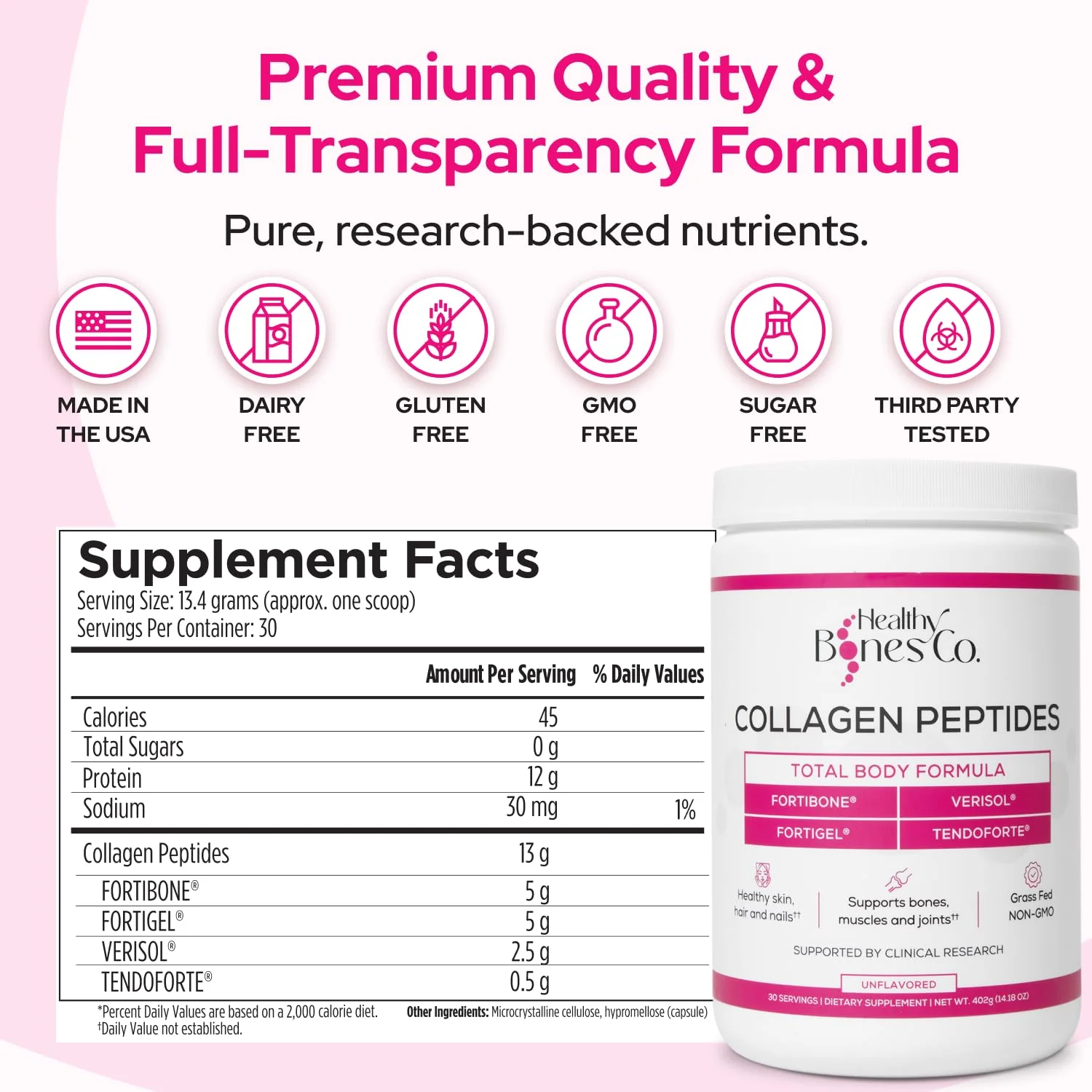FORTIBONE® Premium Bone Health Collagen Peptides w/FORTIGEL®, VERISOL® & TENDOFORTE®, Clinically-Supported for Bones, Joints Skin Hair Nails, Hydrolyzed Collagen, Anti-Aging Formula (30 Servings) - Image 4