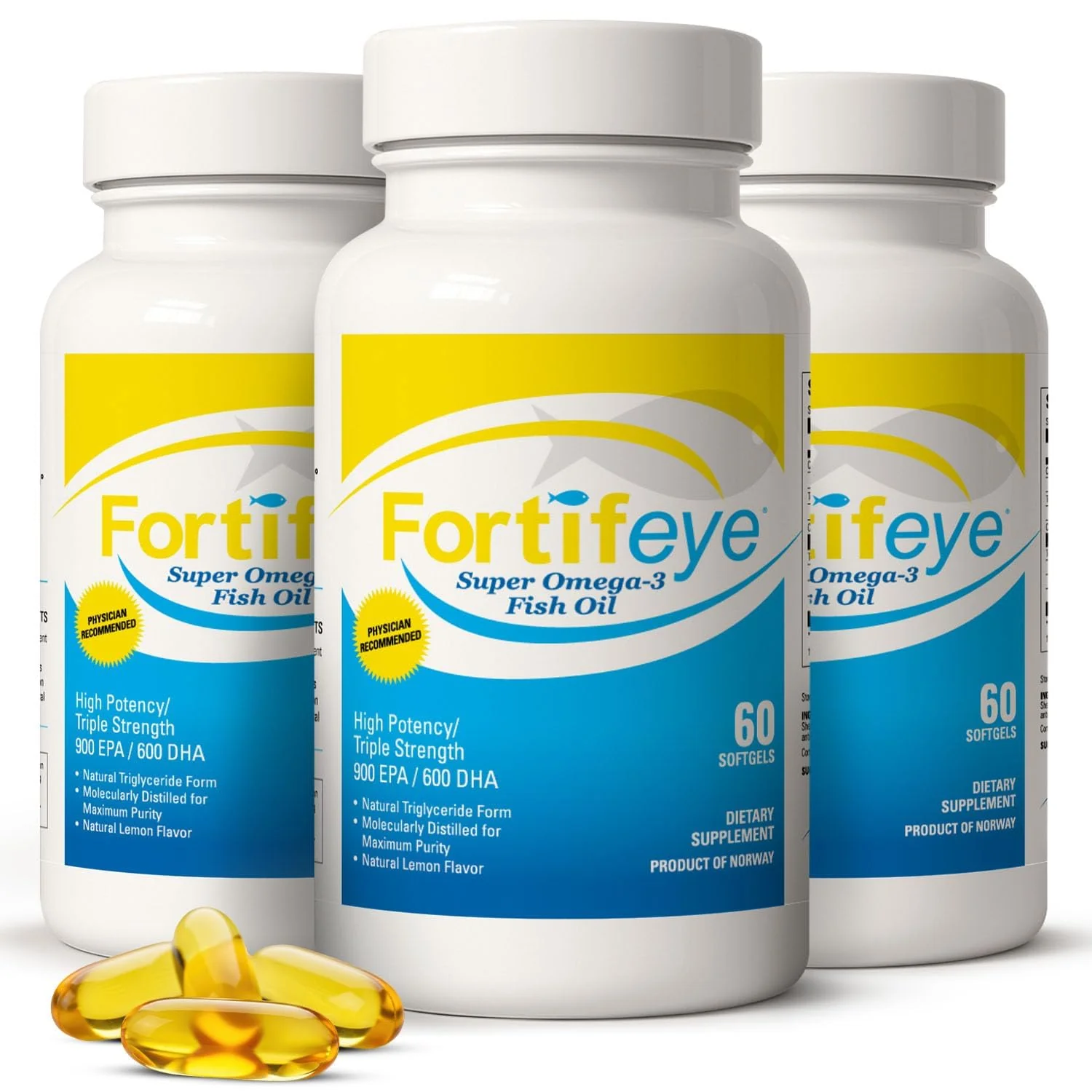 Fortifeye Omega 3 Fish Oil 180Count 1600 mg Made in Norway - High Potency rTG Form Supplement with EPA & DHA, Triple Strength Fish Oil Softgels for Men Women, No Fishy Aftertaste, Natural Lemon Flavor - Image 2