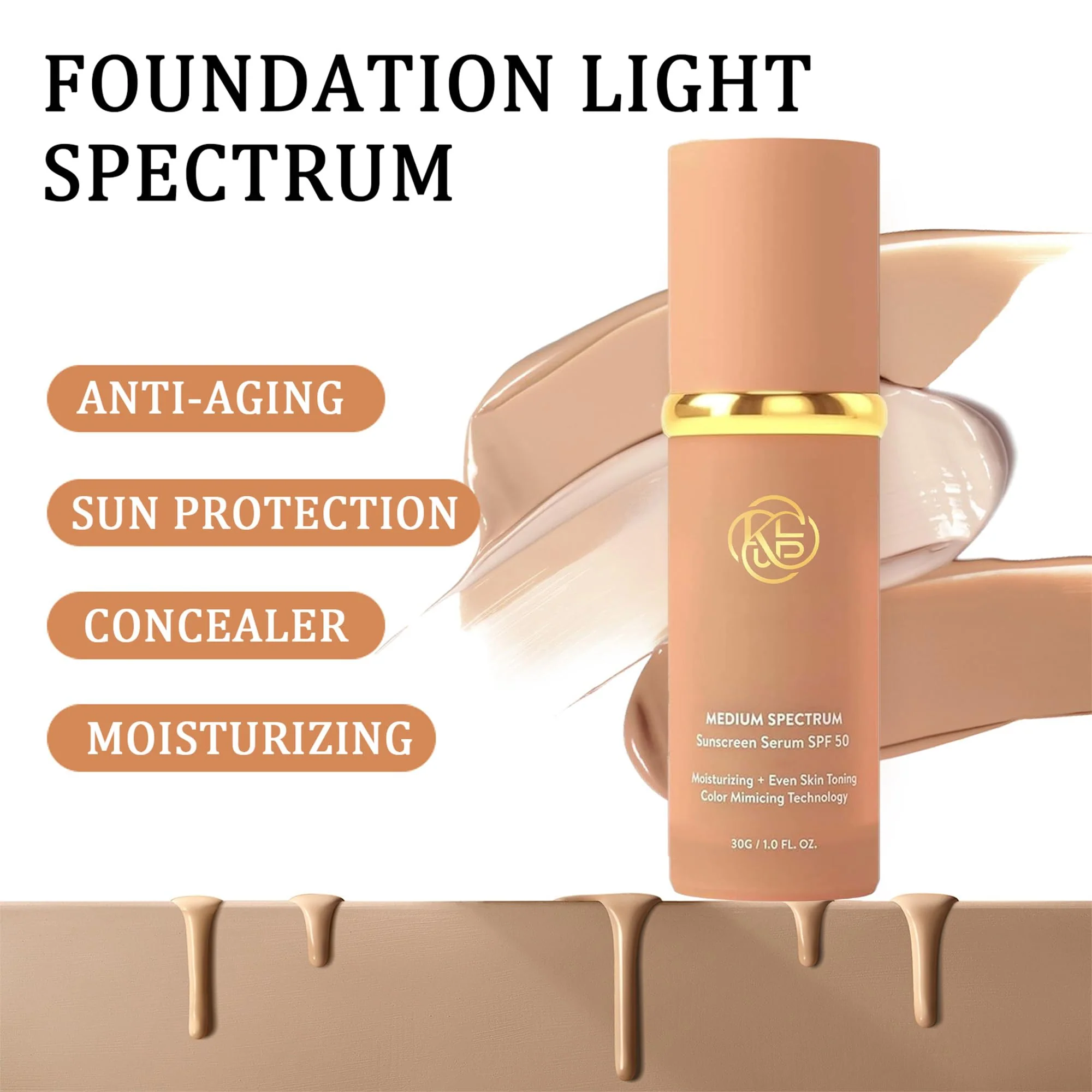 Foundation 4 in 1 - Medium Spectrum with SPF 50+ Inspired, Hydrating Color Changing Foundation Makeup Liquid - Longwearing & Waterproof for Sport, Dancing (Natural Color) - Image 3