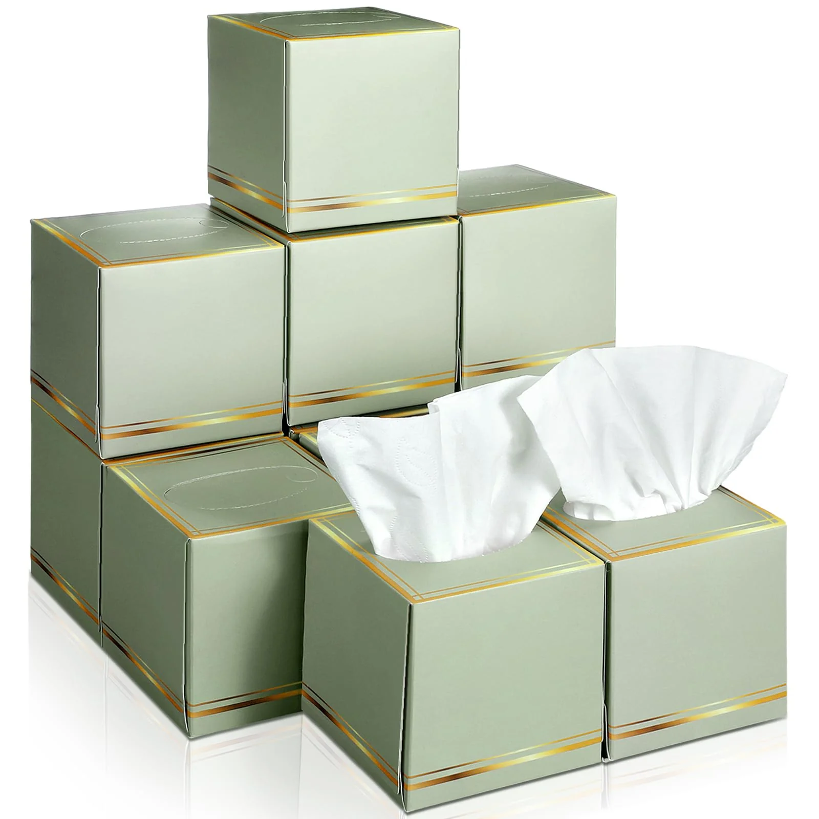 Fourluoo 12 Pack Facial Tissues Cube Boxes Face Tissue Box 600 Sheets 3 ply Square Tissues Soft Tissue Paper Bulk for Car Pocket Toilet Household Bedroom Family(Sage Green)