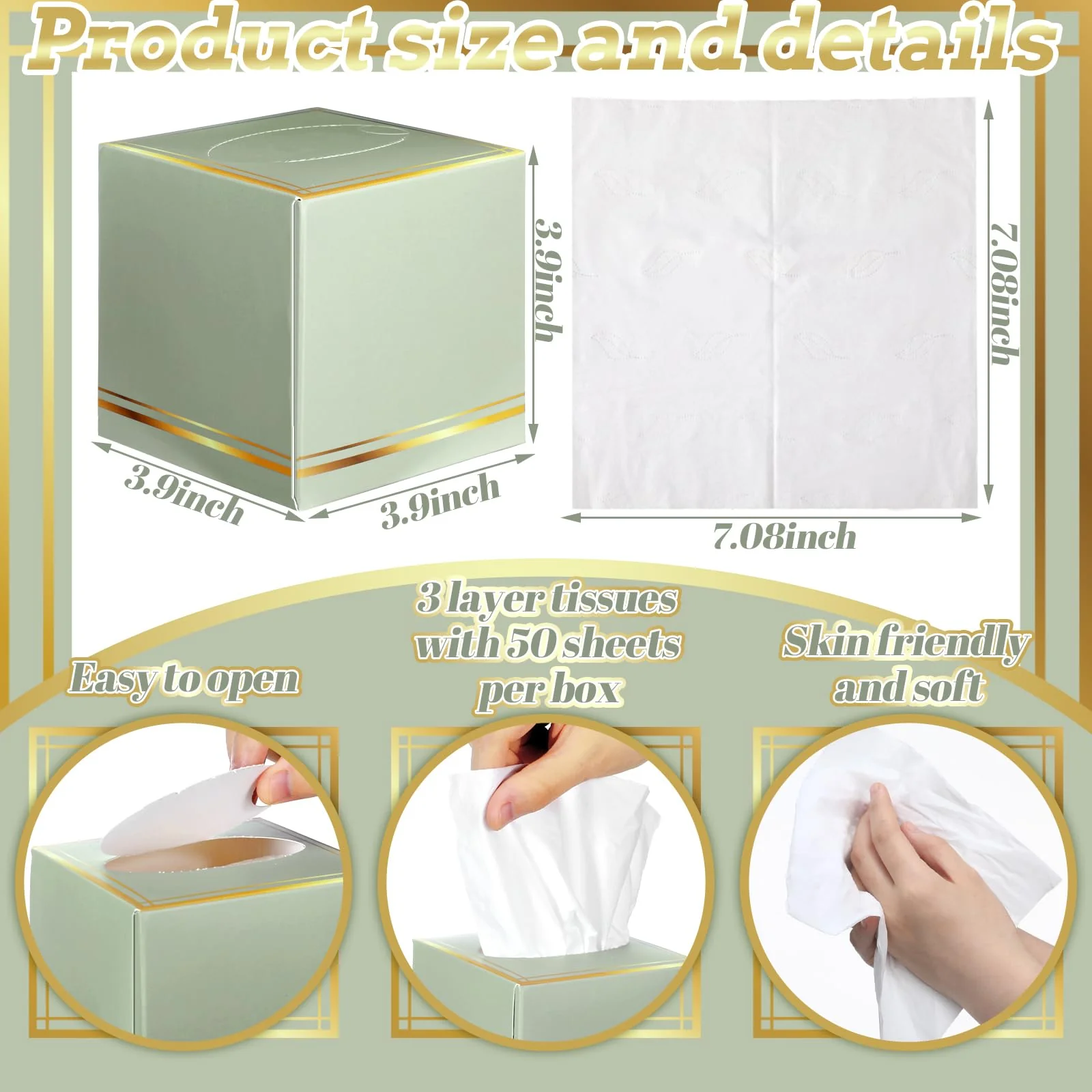 Fourluoo 12 Pack Facial Tissues Cube Boxes Face Tissue Box 600 Sheets 3 ply Square Tissues Soft Tissue Paper Bulk for Car Pocket Toilet Household Bedroom Family(Sage Green) - Image 5