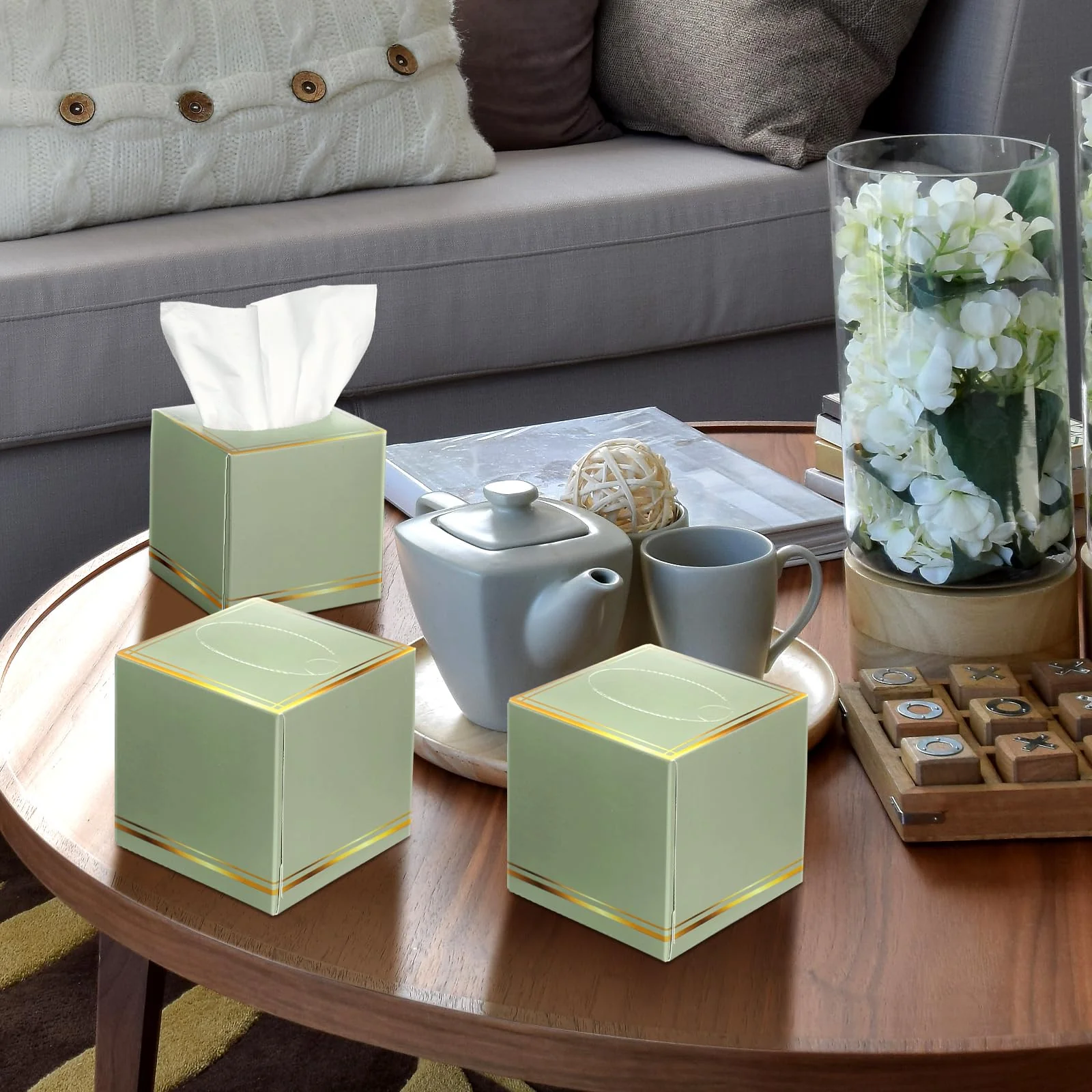 Fourluoo 12 Pack Facial Tissues Cube Boxes Face Tissue Box 600 Sheets 3 ply Square Tissues Soft Tissue Paper Bulk for Car Pocket Toilet Household Bedroom Family(Sage Green) - Image 6