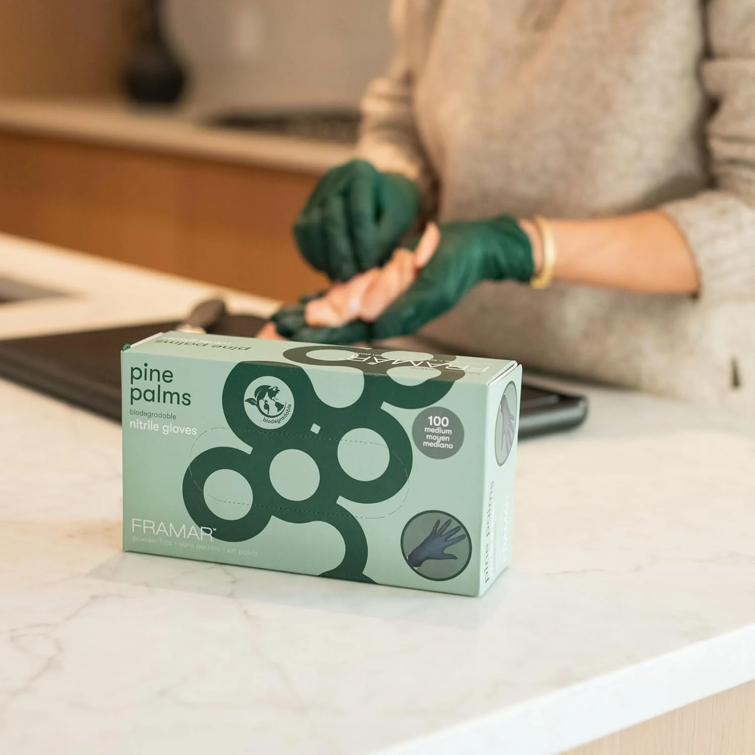 FRAMAR Green Gloves Disposable Latex Free – Heavy Duty Nitrile Gloves Medium, Disposable For Hair Dye, Cooking Glove Medium Nitrile Tattoo Glove, Guantes Desechables, Biodegradable - 100 - Image 4