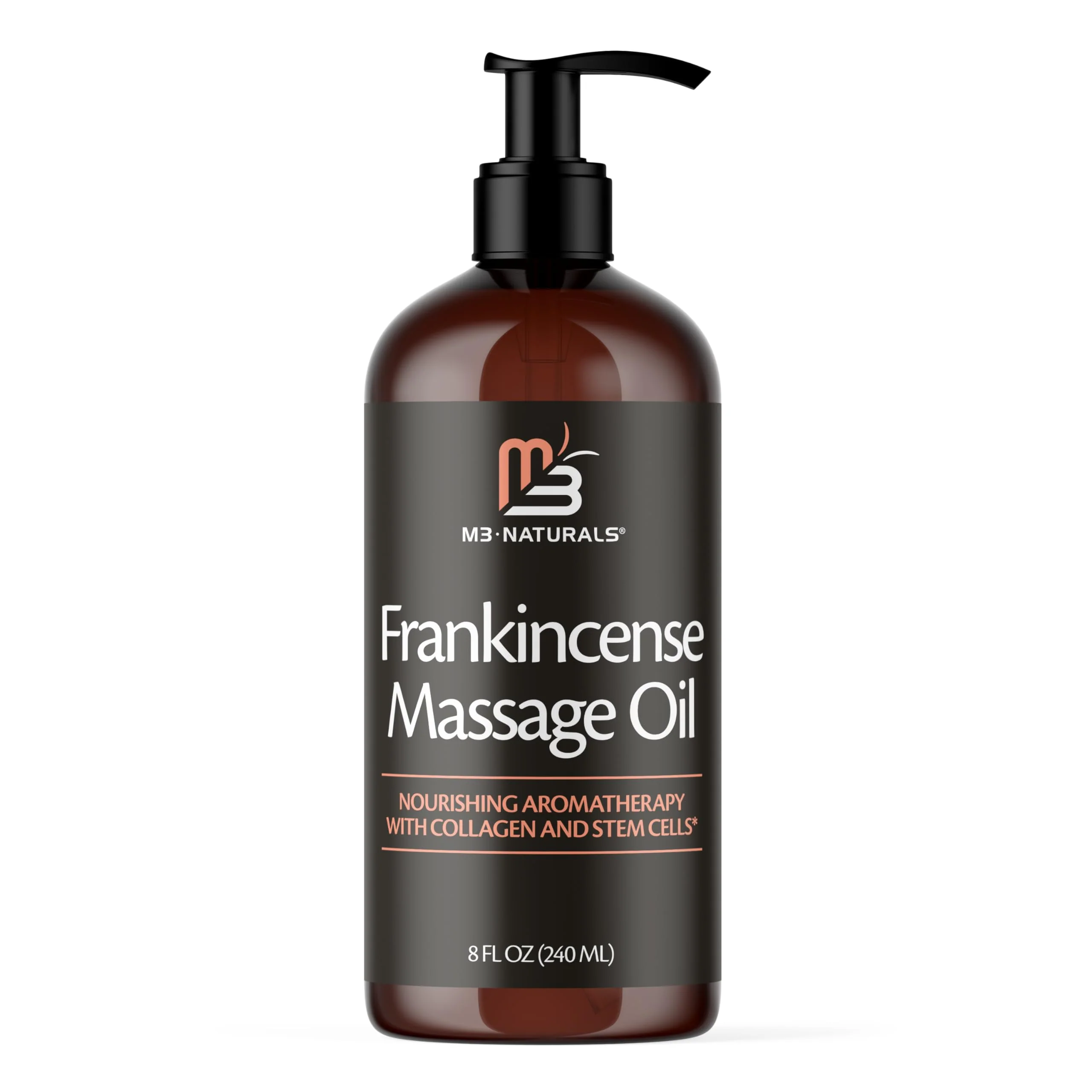 Frankincense Essential Massage Oil for Scars, Stretch Marks & Fine Lines, Firming, Hydrating, Smoothing & Calming Formula with Collagen, Stem Cells, Lavender & Grapefruit, 8 fl oz, by M3