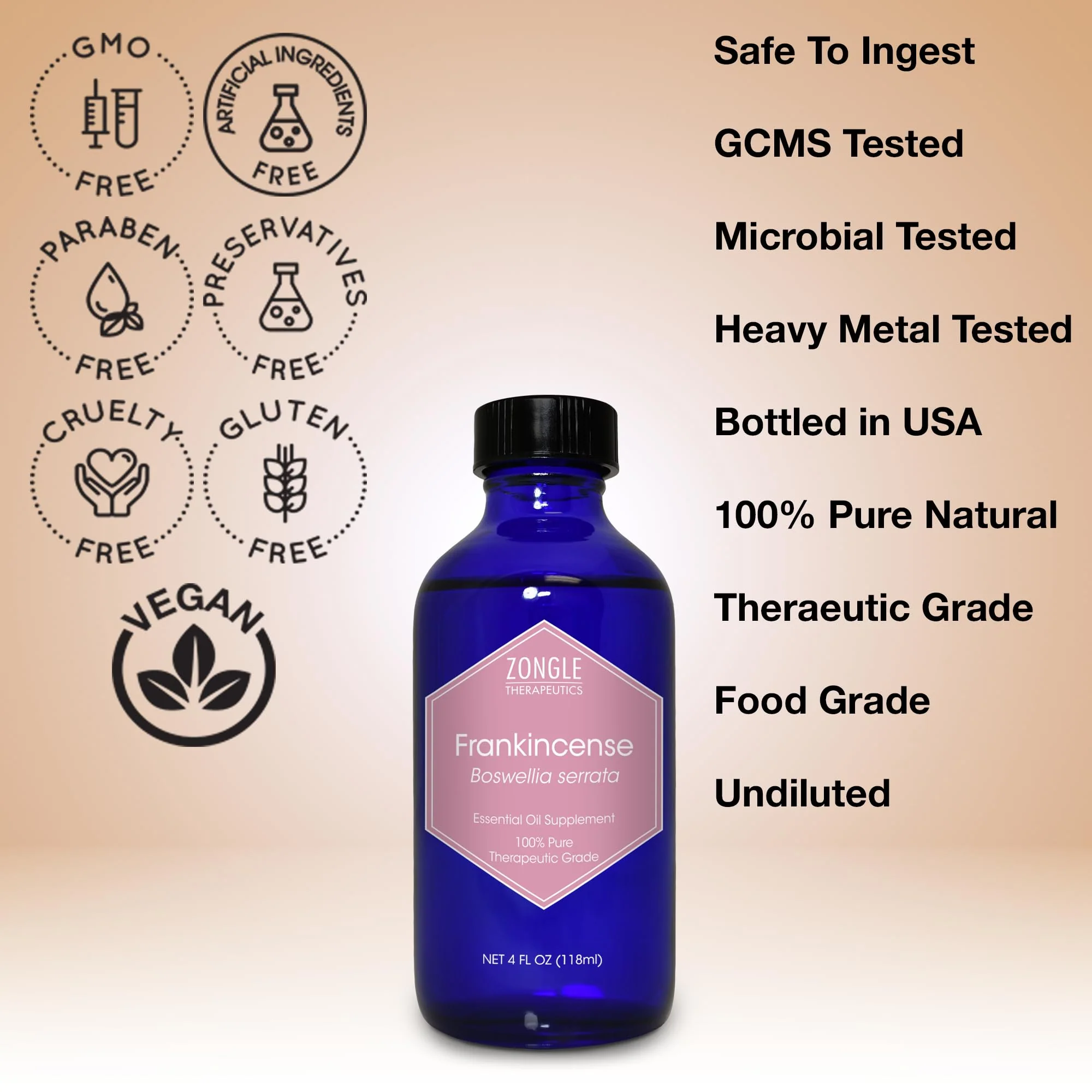 Frankincense Essential Oil, Food Grade, for Face, Dark Circles – 100% Pure, Frankincense, Resin, Oil, Boswellia Serrata, Edible, by Zongle Therapeutics, 4 OZ - Image 4