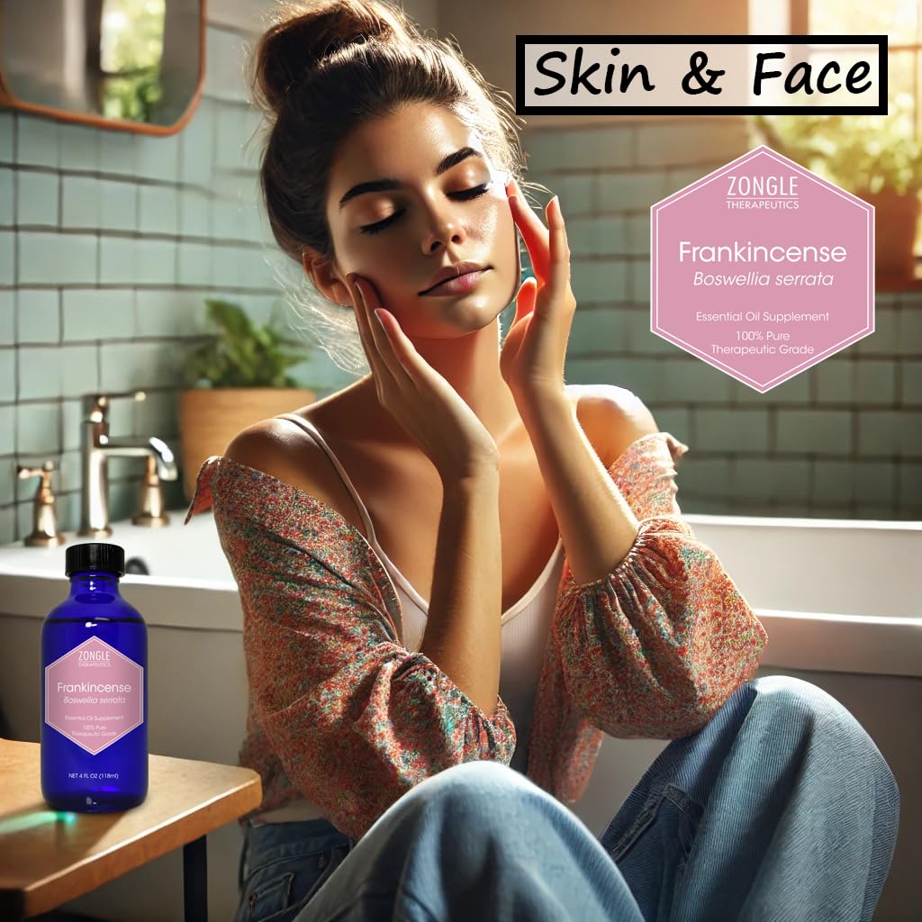 Frankincense Essential Oil, Food Grade, for Face, Dark Circles – 100% Pure, Frankincense, Resin, Oil, Boswellia Serrata, Edible, by Zongle Therapeutics, 4 OZ - Image 6
