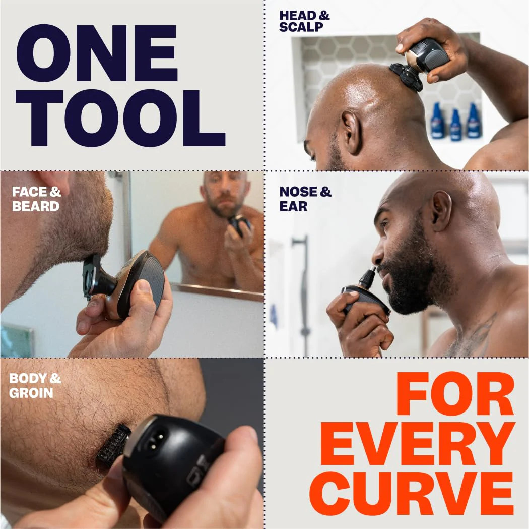 Freebird FlexSeries Electric Head & Body Hair Shaver - Mens Cordless Rechargeable Wet/Dry Skull Bald Head Back & Groin Waterproof Razor with Rotary Blades, Clippers, Nose Trimmer, Brush, Massager - Image 5