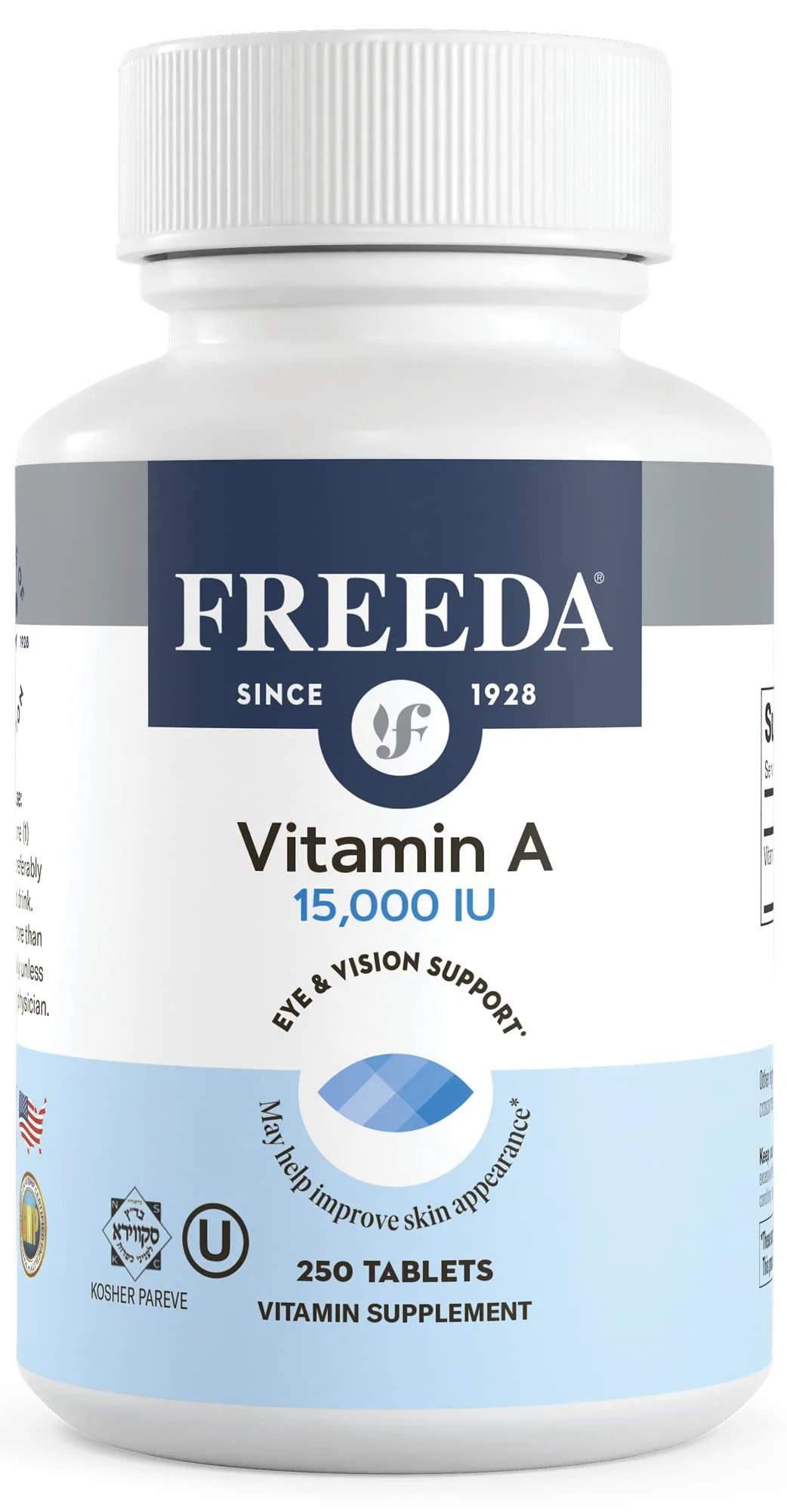 Freeda Vitamin A 15,000 IU – Retinyl Palmitate – Vegan, Kosher, No Fish – Eye, Vision, Immune & Skin Support – Tiny Easy-to-Swallow Tablets – VIT A Vitamina A Supplement – 250 Tablets - Image 2