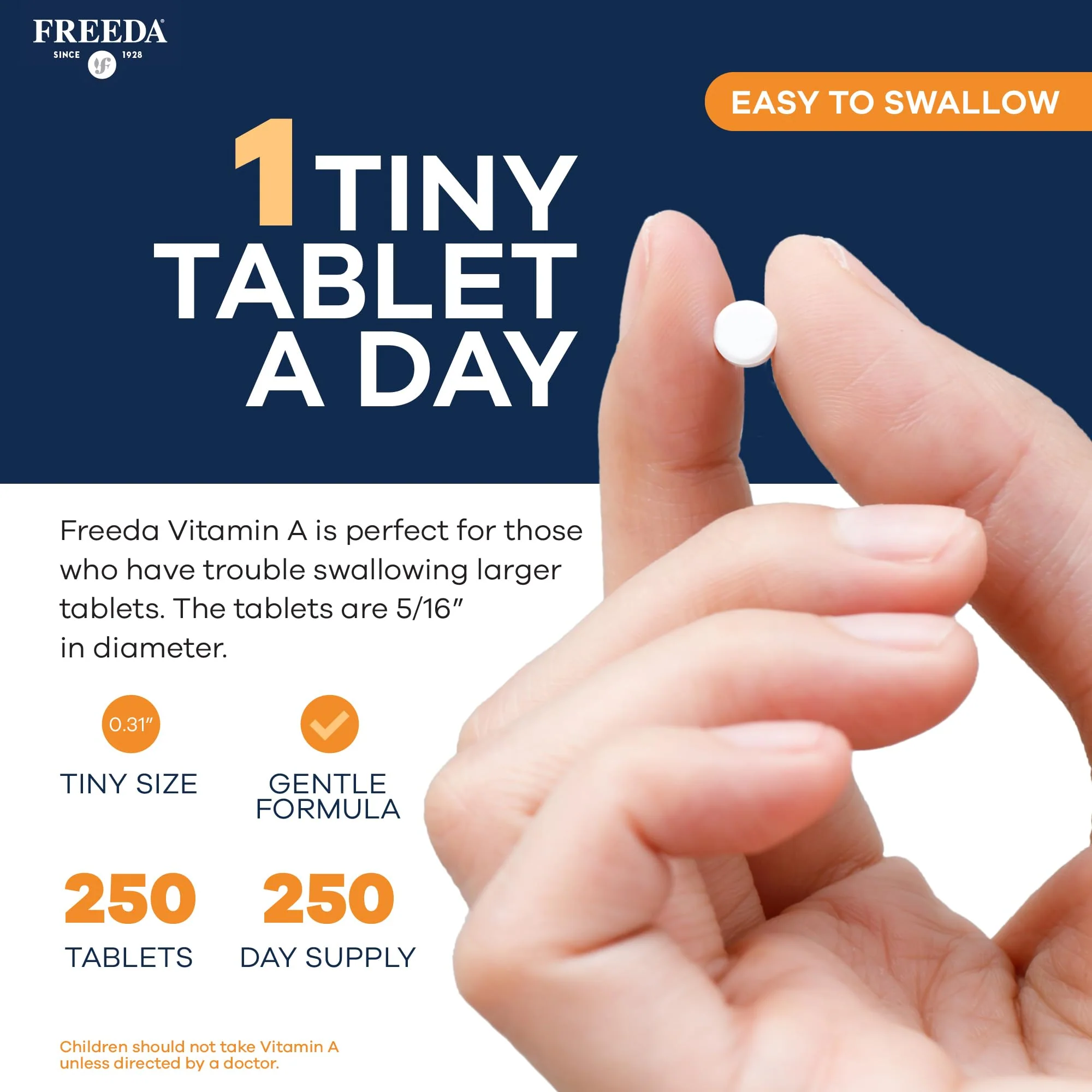 Freeda Vitamin A 15,000 IU – Retinyl Palmitate – Vegan, Kosher, No Fish – Eye, Vision, Immune & Skin Support – Tiny Easy-to-Swallow Tablets – VIT A Vitamina A Supplement – 250 Tablets - Image 5
