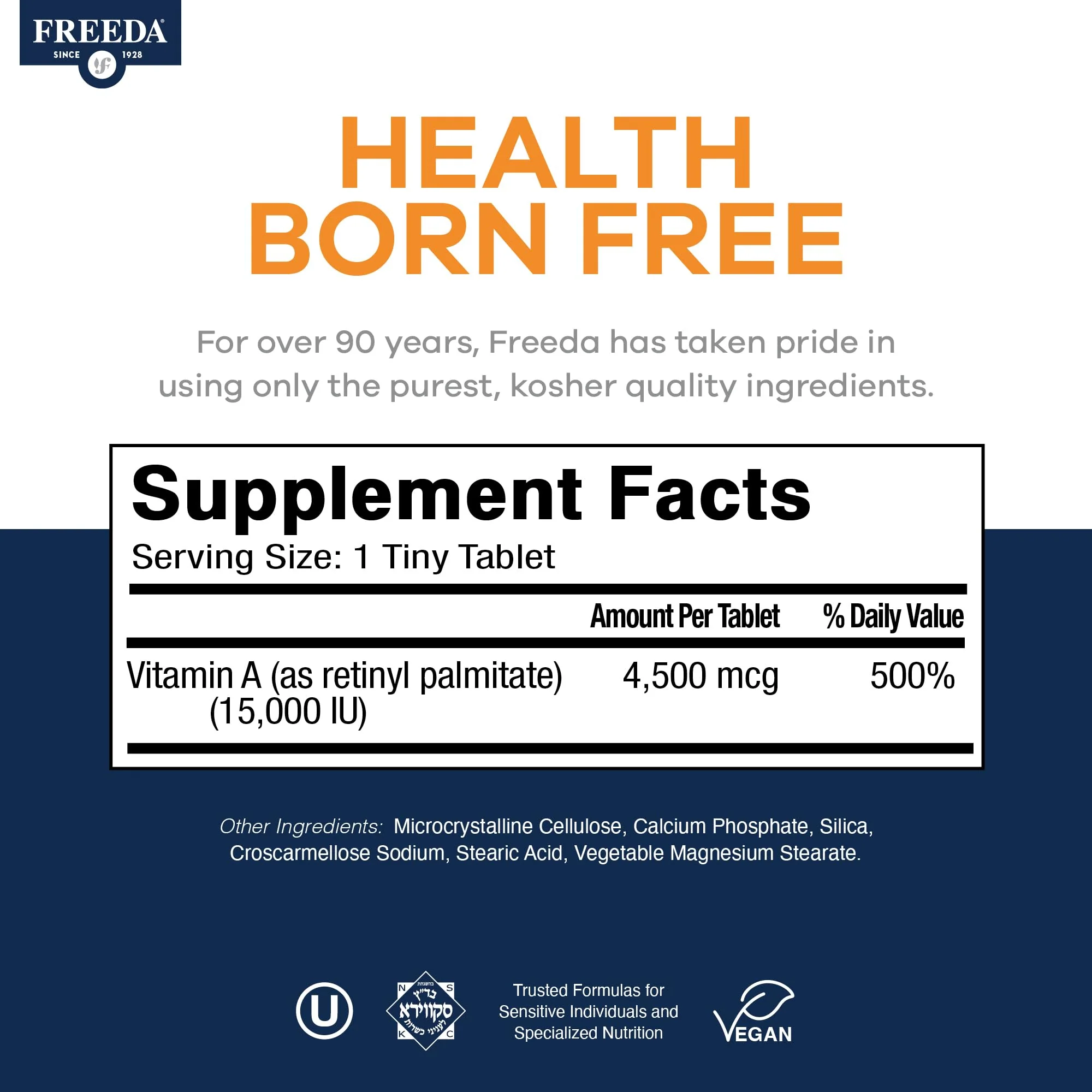 Freeda Vitamin A 15,000 IU – Retinyl Palmitate – Vegan, Kosher, No Fish – Eye, Vision, Immune & Skin Support – Tiny Easy-to-Swallow Tablets – VIT A Vitamina A Supplement – 250 Tablets - Image 8