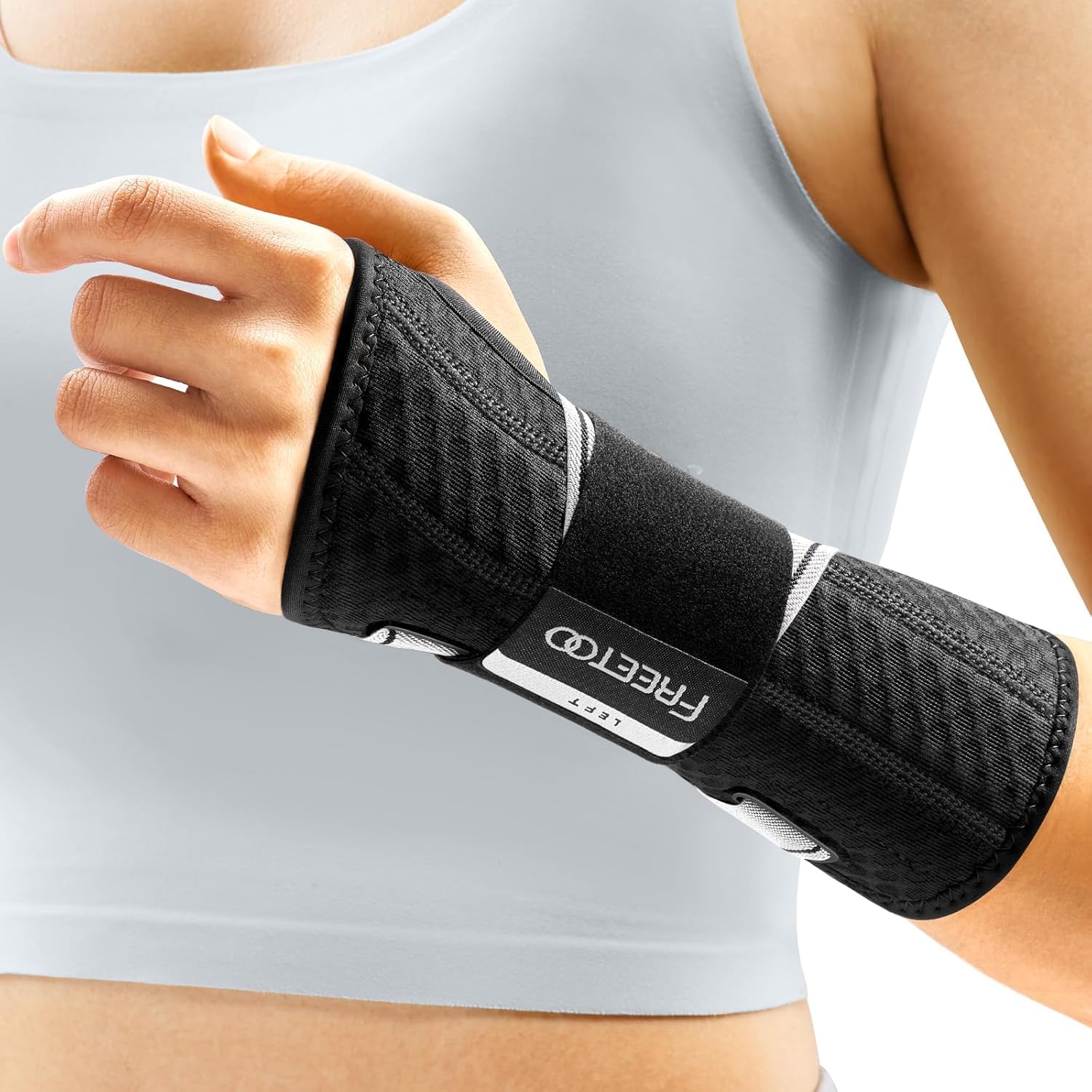 FREETOO Carpal Tunnel Wrist Brace Pro, Single-Pull Wrist Support for Sleeping with S Shape Splint, Lightweight Hand Brace for Women Men, Tendonitis, Arthritis Pain Relief, Black/Light Gray(Right,S/M)