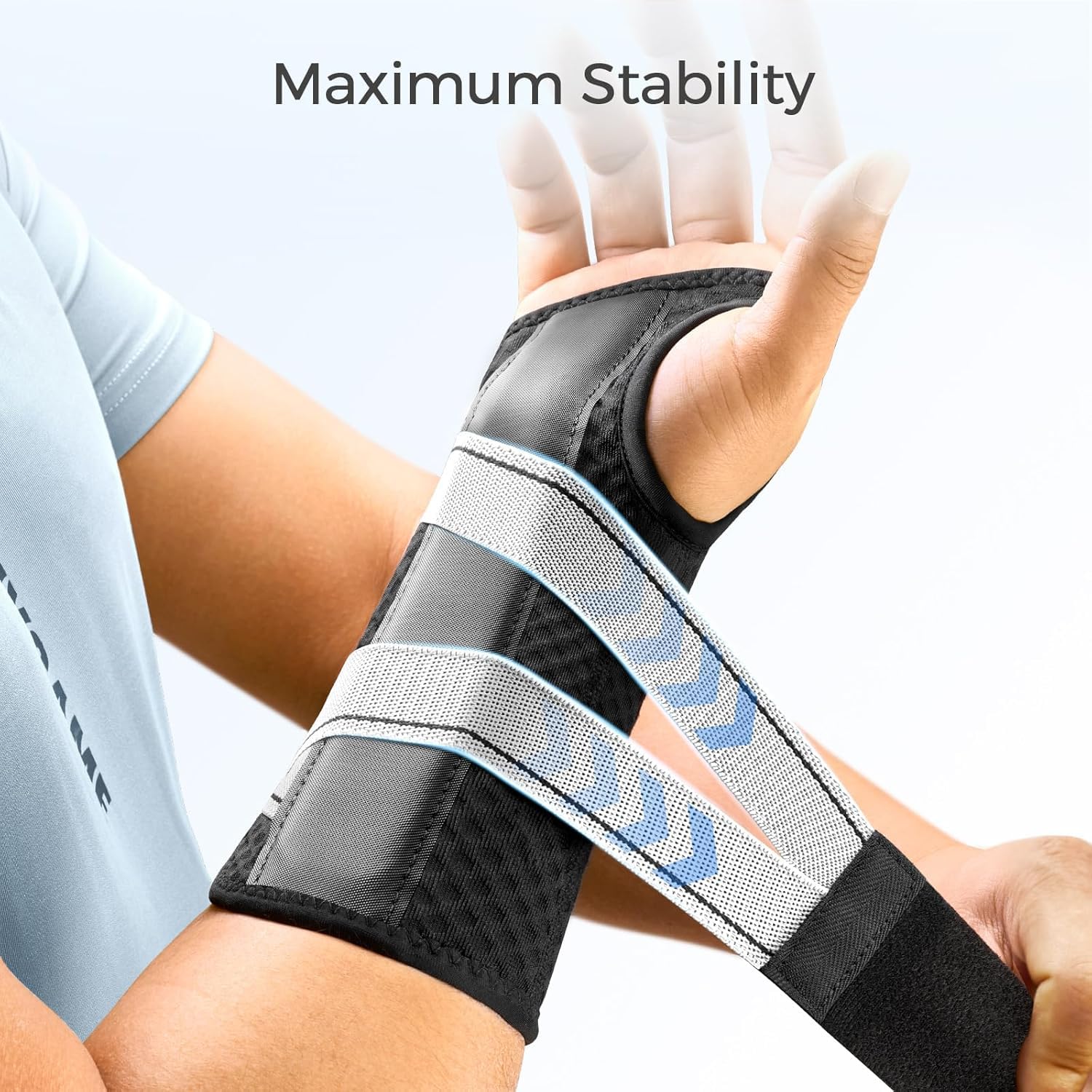 FREETOO Carpal Tunnel Wrist Brace Pro, Single-Pull Wrist Support for Sleeping with S Shape Splint, Lightweight Hand Brace for Women Men, Tendonitis, Arthritis Pain Relief, Black/Light Gray(Right,S/M) - Image 3