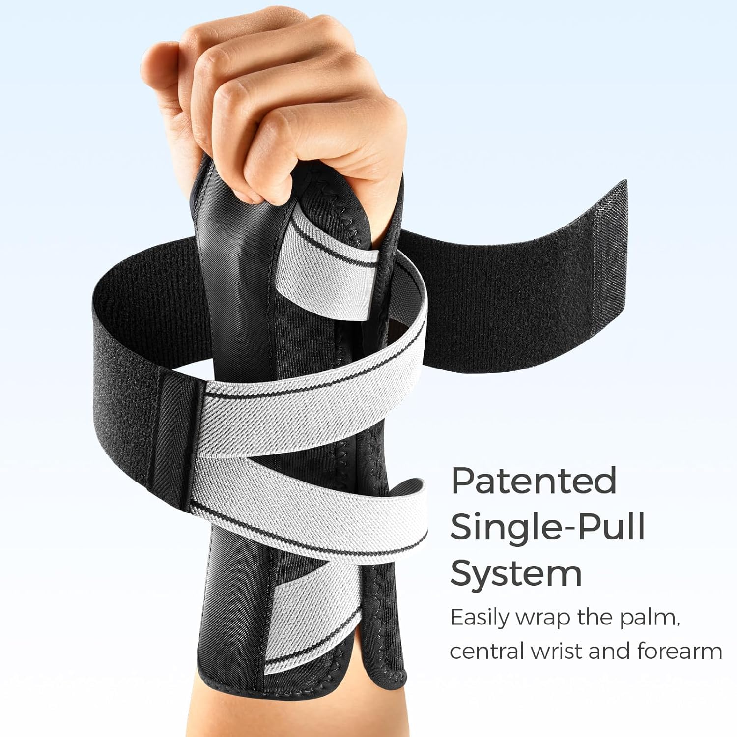 FREETOO Carpal Tunnel Wrist Brace Pro, Single-Pull Wrist Support for Sleeping with S Shape Splint, Lightweight Hand Brace for Women Men, Tendonitis, Arthritis Pain Relief, Black/Light Gray(Right,S/M) - Image 5
