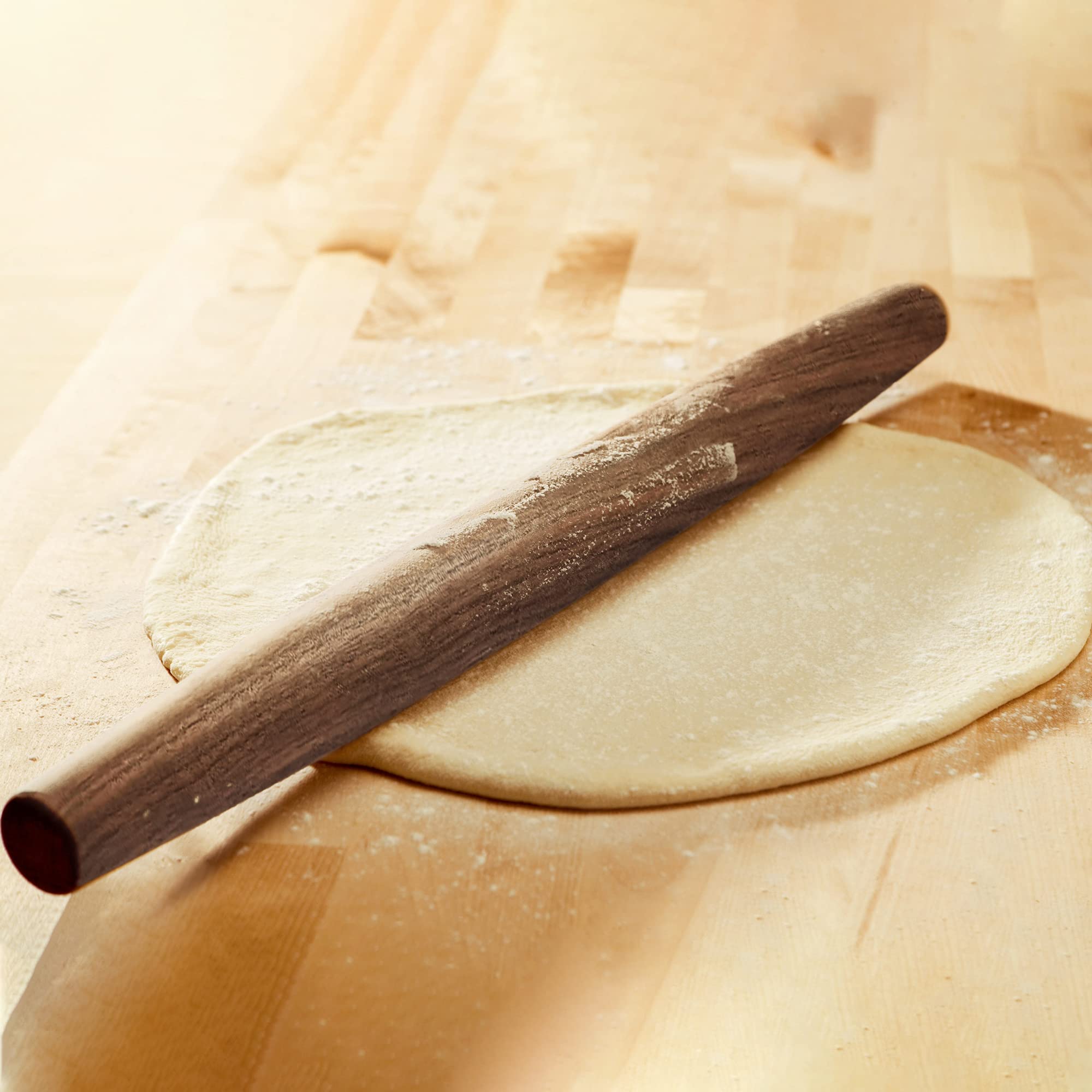 French Rolling Pin (17 Inches) –WoodenRoll Pin for Fondant, Pie Crust, Cookie, Pastry, Dough –Tapered Design & Smooth Construction - Essential Kitchen Utensil,Walnut Wood - Image 5