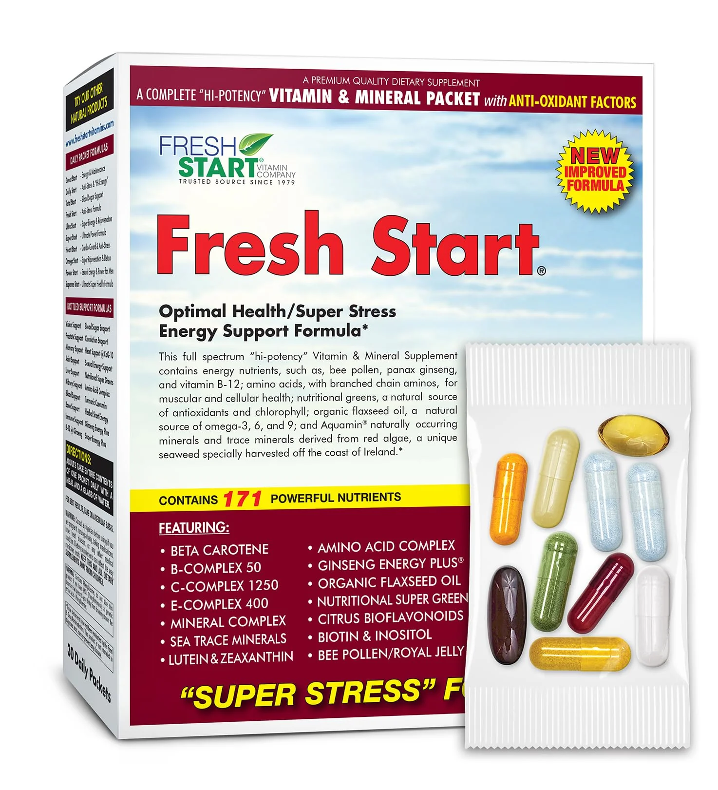 Fresh Start All-in-One Daily Vitamin Pack - Stress & Mood Support - Ashwagandha, Panax Ginseng, Adaptogens, B-Complex & Super Greens - 30 Day Supply