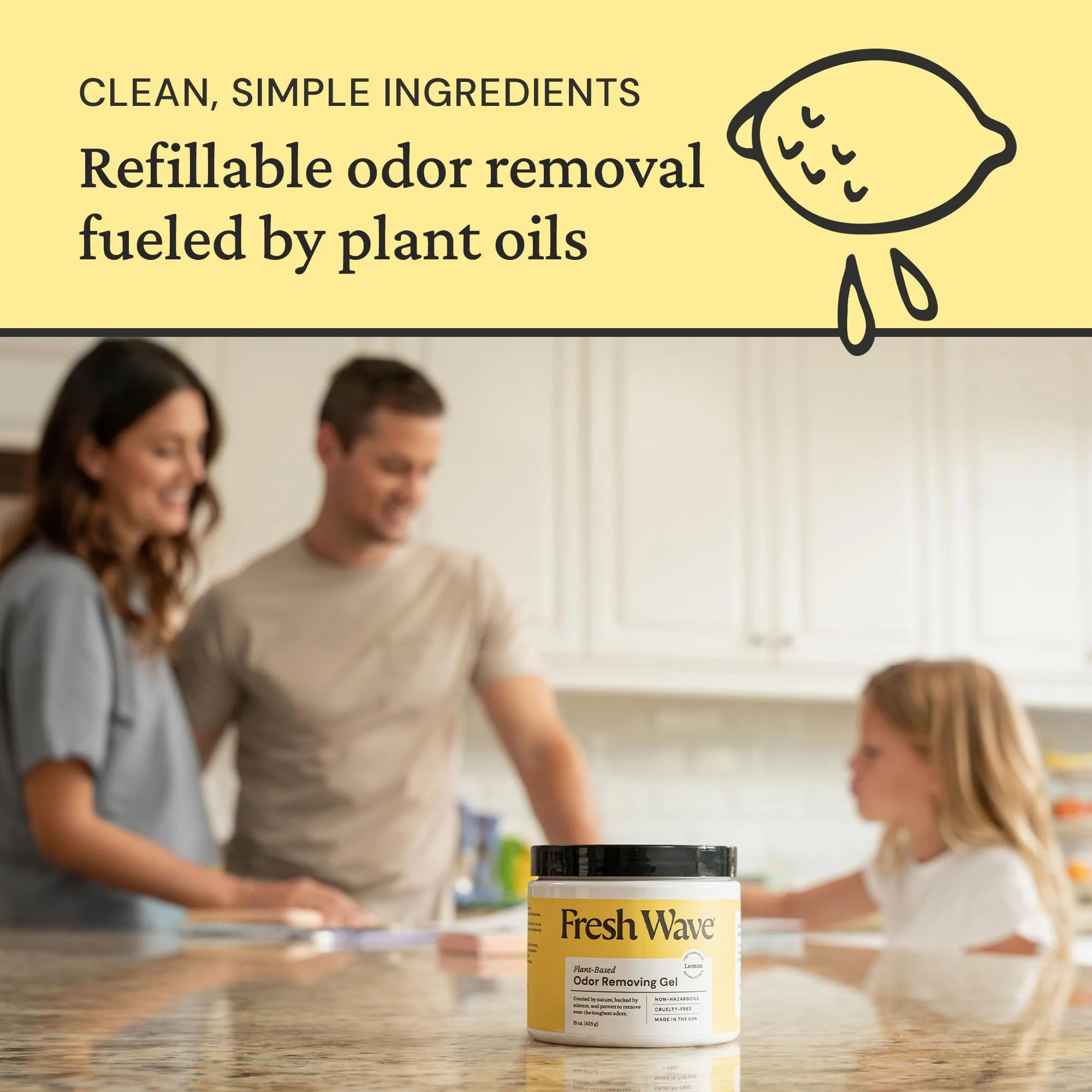 Fresh Wave Lemon Odor Removing Gel, 15 oz., Pack of 2 - Safer Odor Absorbers for Home, Natural Plant-Based Odor Eliminator, Every 15 oz. lasts 30-60 Days, For Cooking, Trash & Pets - Image 5