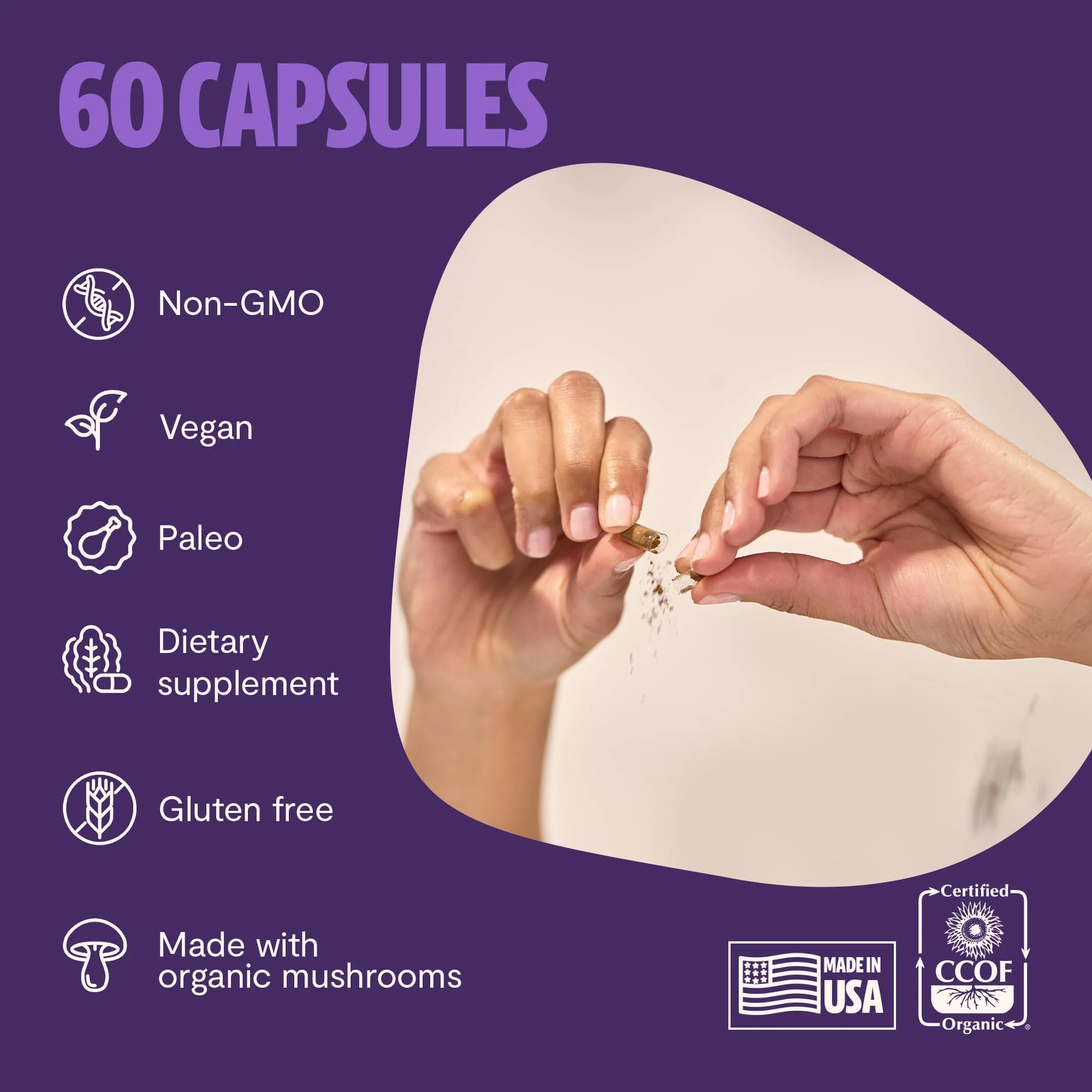FreshCap Mushrooms Lions Mane Supplement Capsules - Lion's Mane, High Potency Extract, 14:1 Organic Mushroom Supplement, Ayurveda Focus Made in USA - Image 6