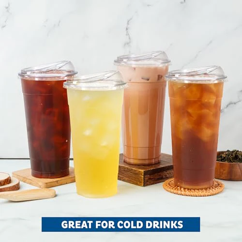 Freshware 24 oz Clear Disposable Plastic Cups with Strawless Sip Lids, 100 Pack Clear Plastic Tumblers, Heavy-duty Party Glasses, Disposable Cups for Thanksgiving, Halloween, Christmas Party - Image 4