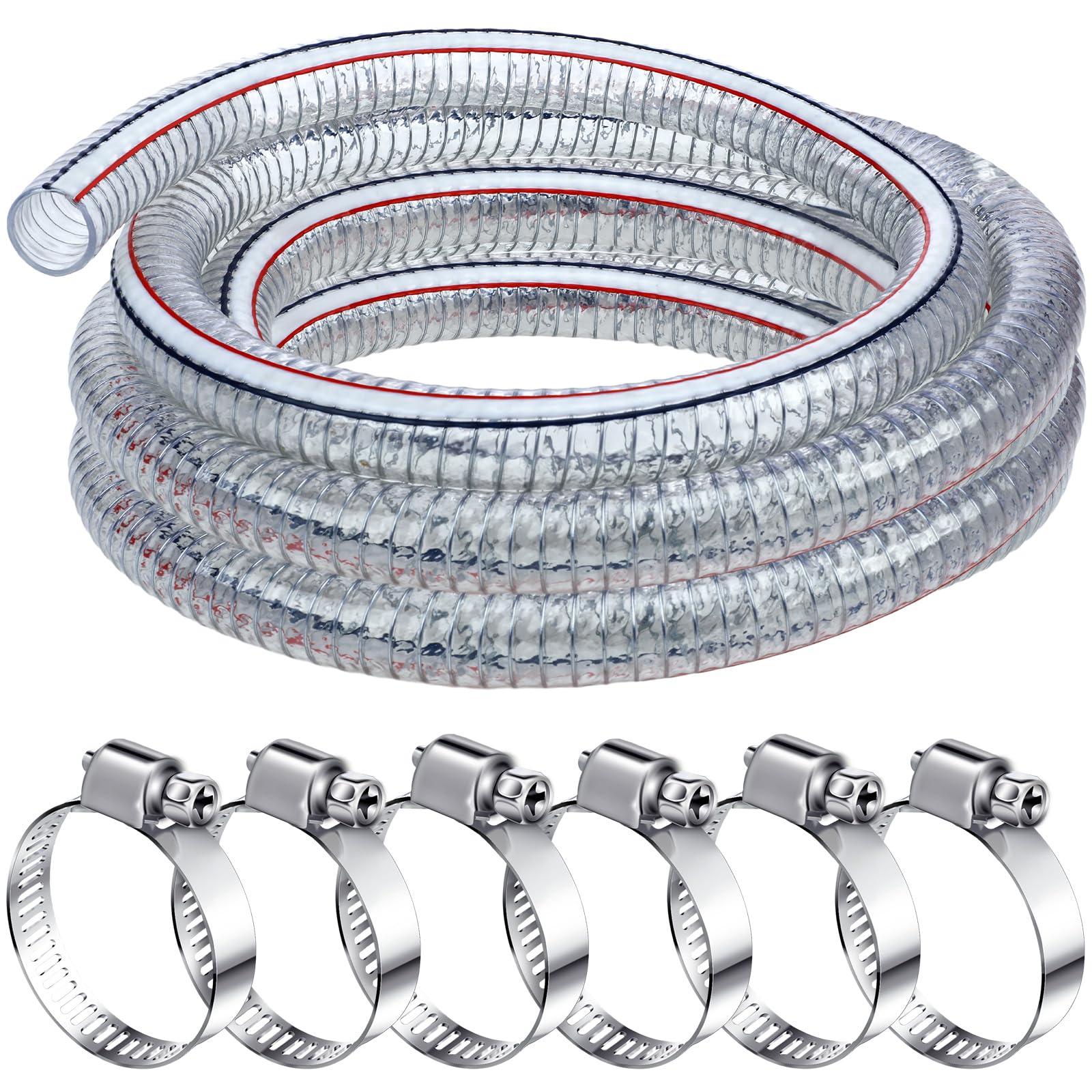Frienda Heavy Duty Steel Wire Flexible Tubing with Fasteners PVC High Pressure Oil Drain Hose Tube Clear Wire Reinforced for Pond Marine Bilge Pump Garden Pool(10 Ft, 1-1/2 Inch Id) - Image 2