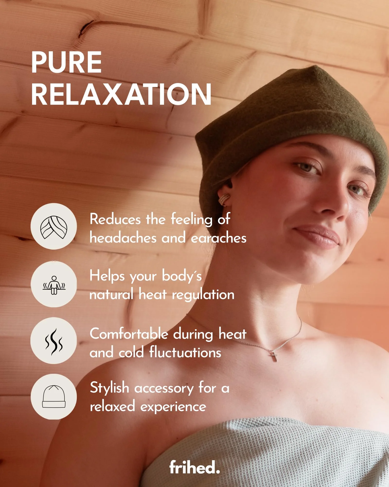 frihed. Sauna hat - Made of woolwalk - 100% Sheep's Wool - Premium Sauna Accessory for Men and Women - Flexible Size - Made in Germany (Stone Grey) - Image 6