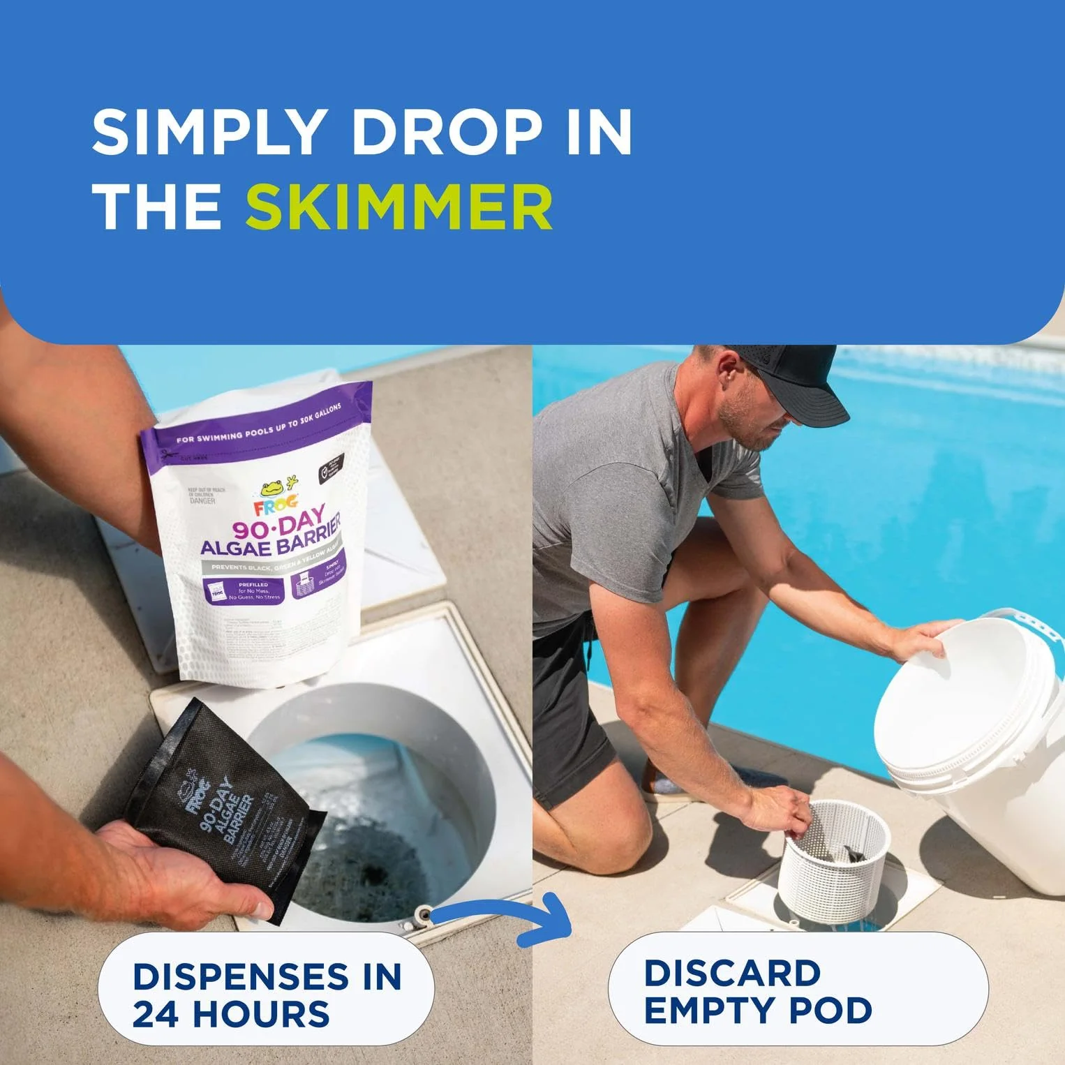 FROG 90-Day Algae Barrier - Dry Formula Algaecide Prevents Black, Green and Yellow Algae for Pools up to 20,000 Gallons - Pool Maintenance & Algae Prevention - 2 Pods - Image 5