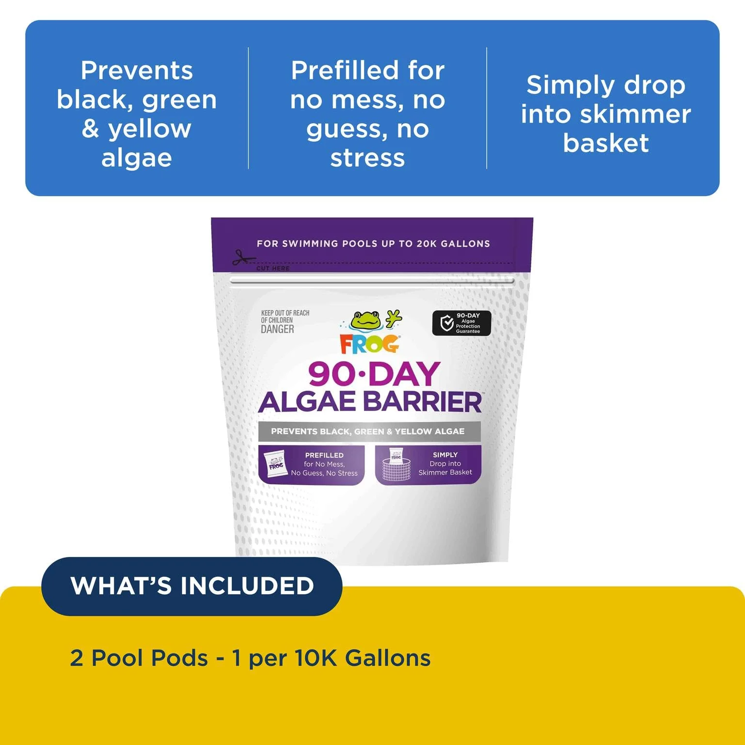 FROG 90-Day Algae Barrier - Dry Formula Algaecide Prevents Black, Green and Yellow Algae for Pools up to 20,000 Gallons - Pool Maintenance & Algae Prevention - 2 Pods - Image 8