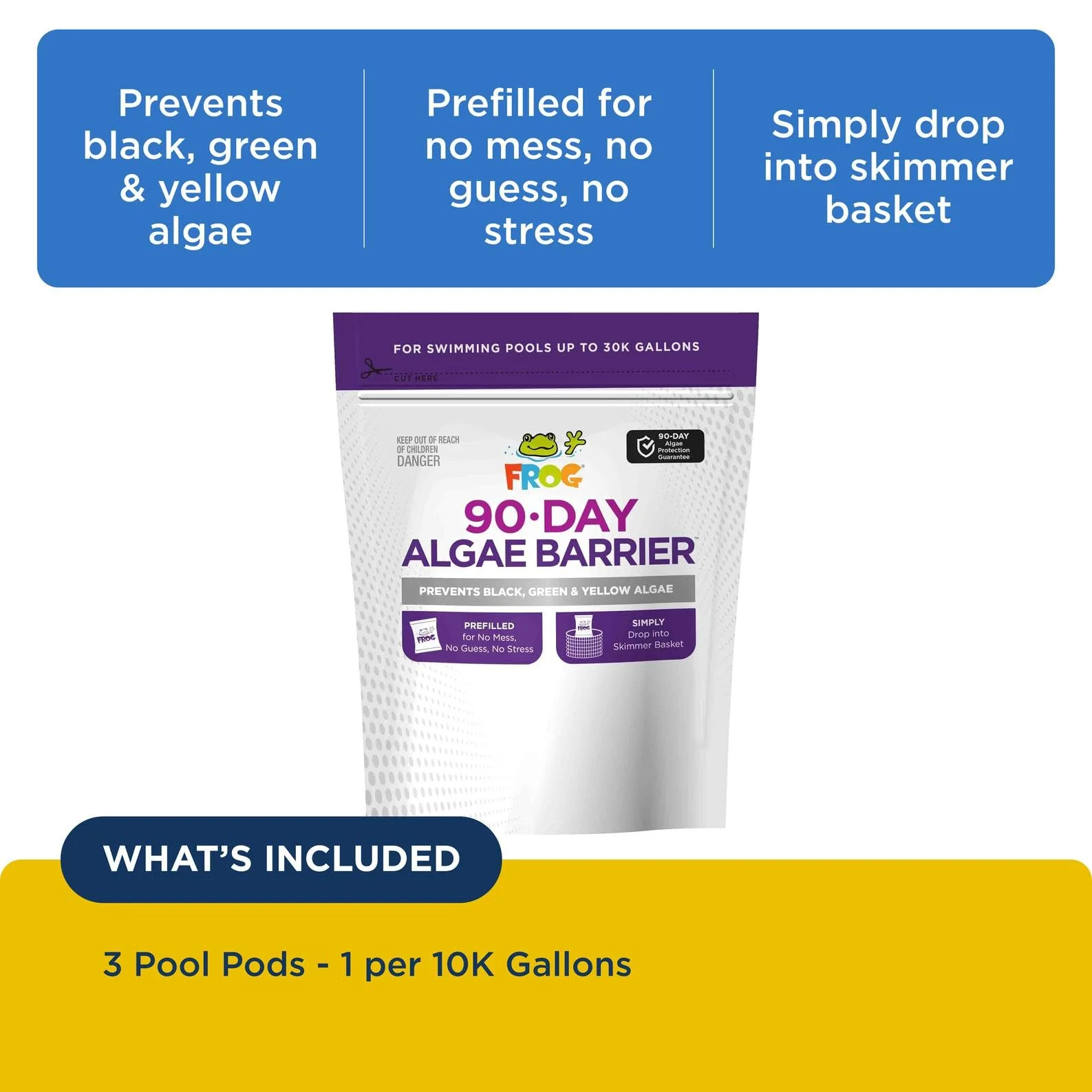FROG 90-Day Algae Barrier - Dry Formula Algaecide Prevents Black, Green and Yellow Algae for Pools up to 30,000 Gallons - Pool Maintenance & Algae Prevention - 3 Pods - Image 8