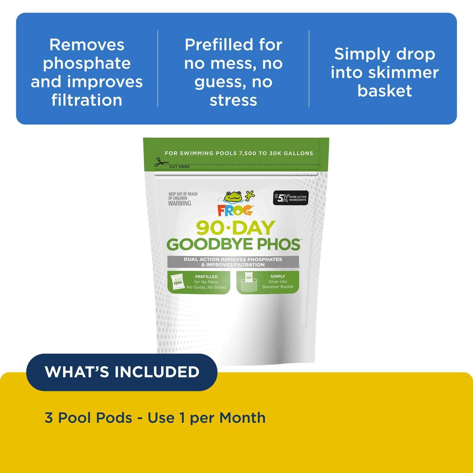 FROG 90-Day Goodbye Phos - Dry Formula Phosphate Remover for Pools up to 30,000 Gallons - Pool Maintenance & Treatment - No More Phos - 3 Pods - Image 7