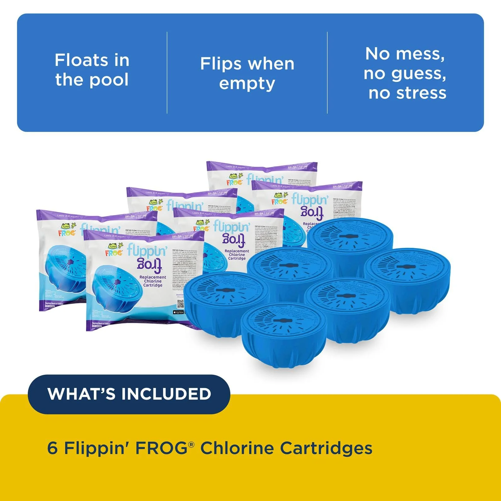 FROG Replacement Chlorine Cartridges for use with Flippin’ FROG Floating Sanitizer System - Prefilled Cartridges Support Easy Pool Maintenance and Cleaner & Clearer Water - 6 Pack - Image 7