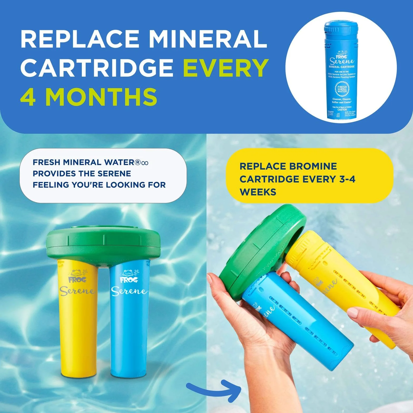 FROG Serene Replacement Mineral and Bromine Cartridge Kit for use with Hot Tub FROG Serene Floating Sanitizing System - Prefilled for Quick & Easy Hot Tub Maintenance - 4 Month Bundle - Image 4