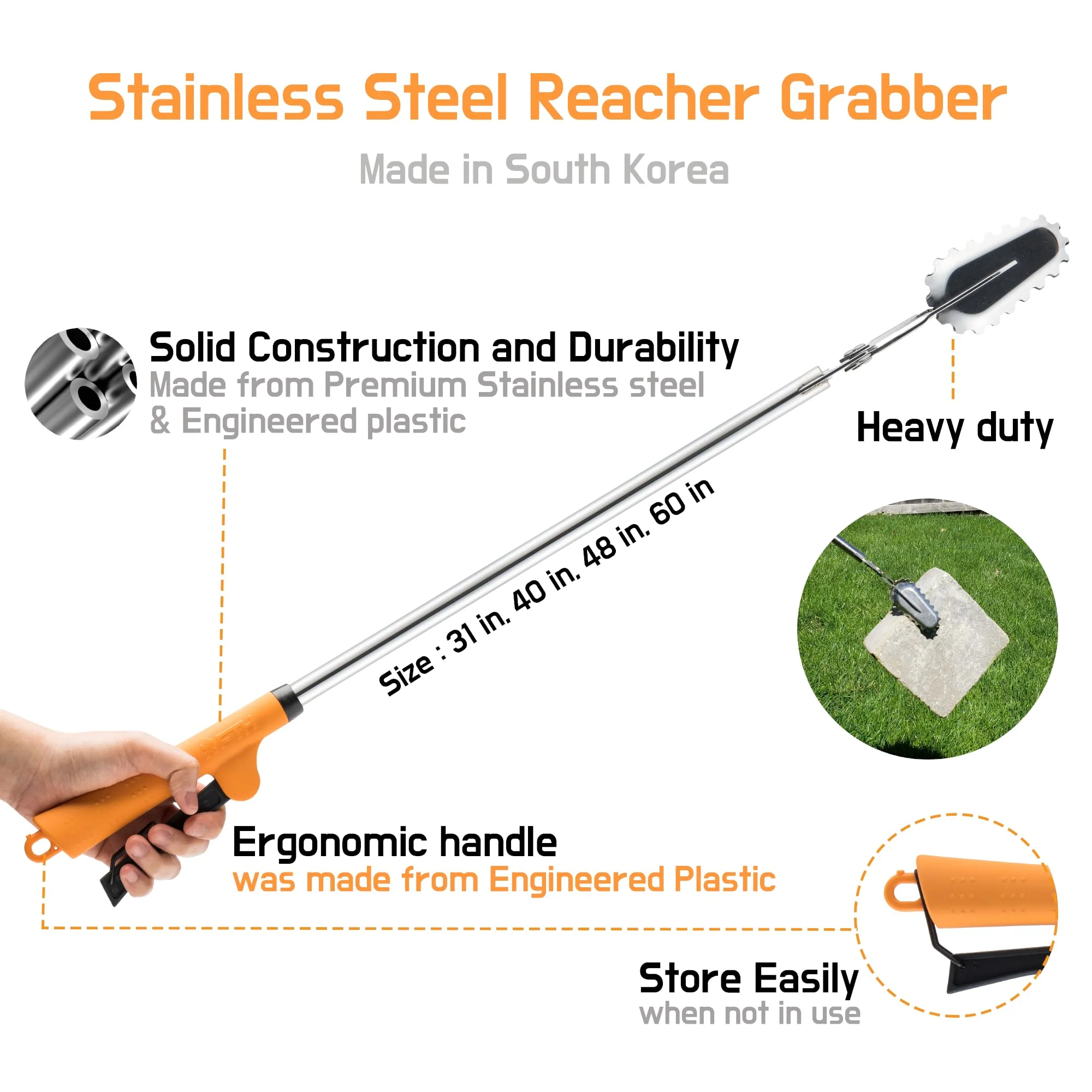 FTH All Stainless Steel Grabber Reacher Pickup Tool Heavy Duty Trash Picker Log BBQ Fireplace pits Snake Tongs Plogging tool - Image 5