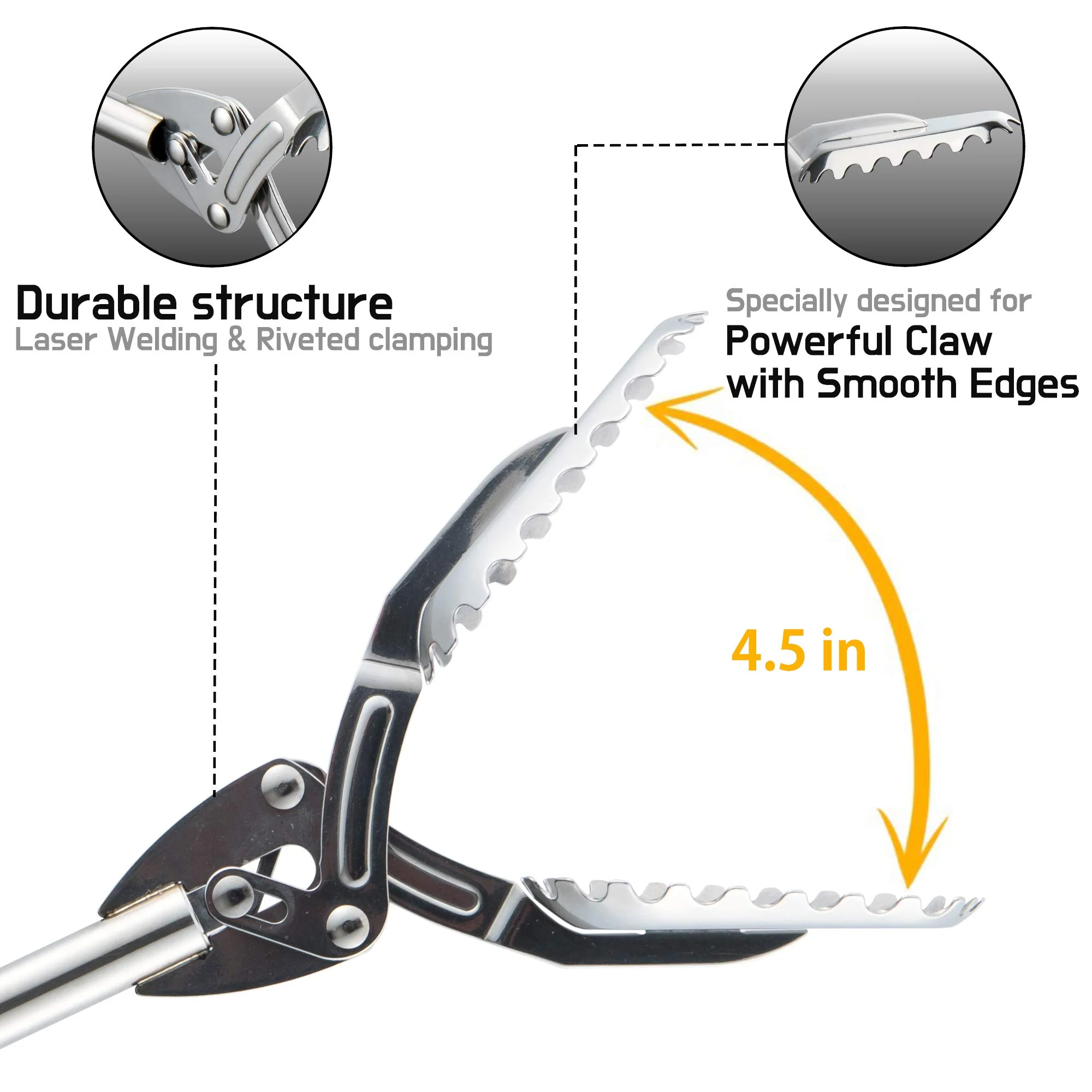 FTH All Stainless Steel Grabber Reacher Pickup Tool Heavy Duty Trash Picker Log BBQ Fireplace pits Snake Tongs Plogging tool - Image 7