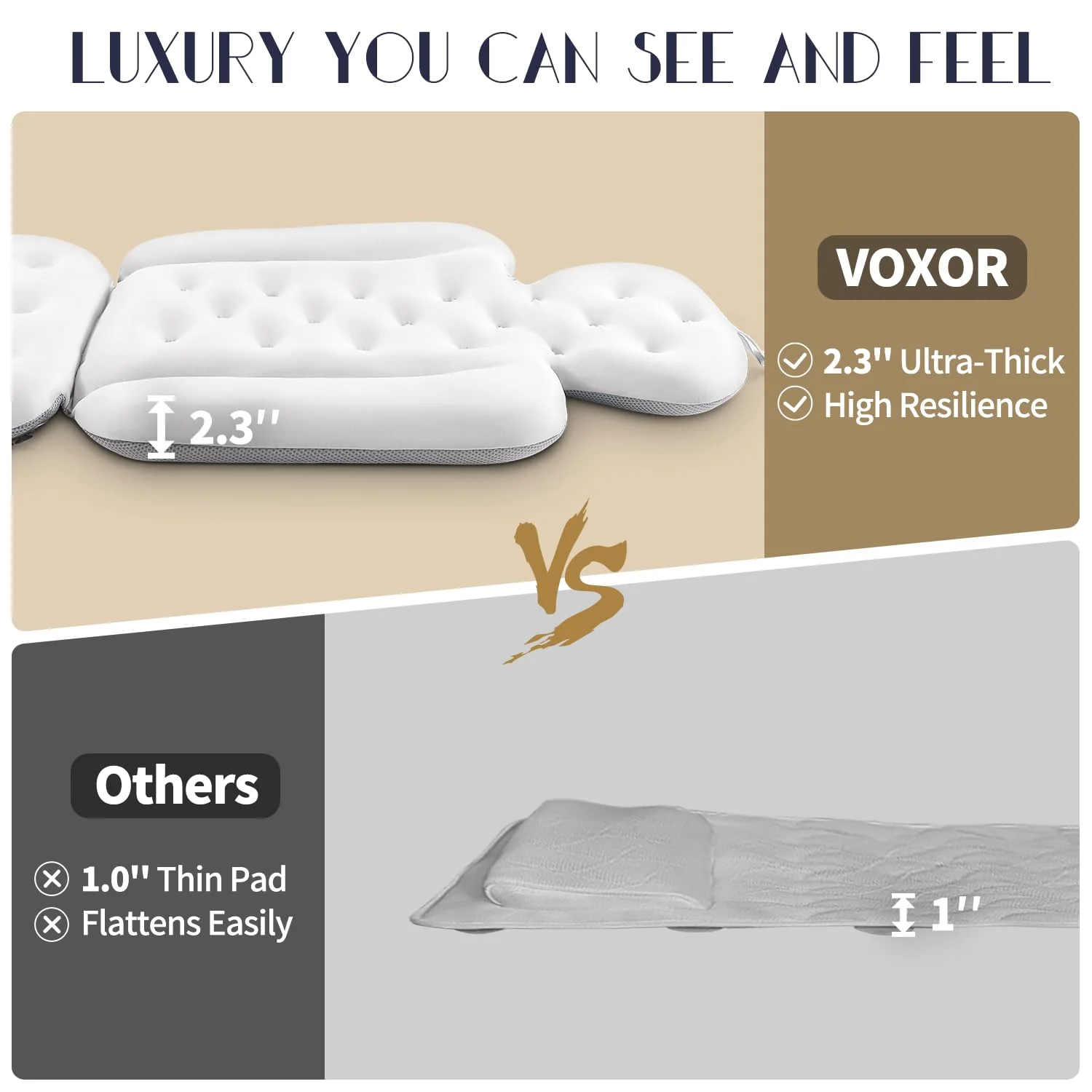 Full Body Bath Pillow for Bathtub, Thick Bath Cushion with Laundry Bag and 160 Silicone Suction Cups, Luxury Tub Padding Support for Head Back Butt Legs White 51" x 16"