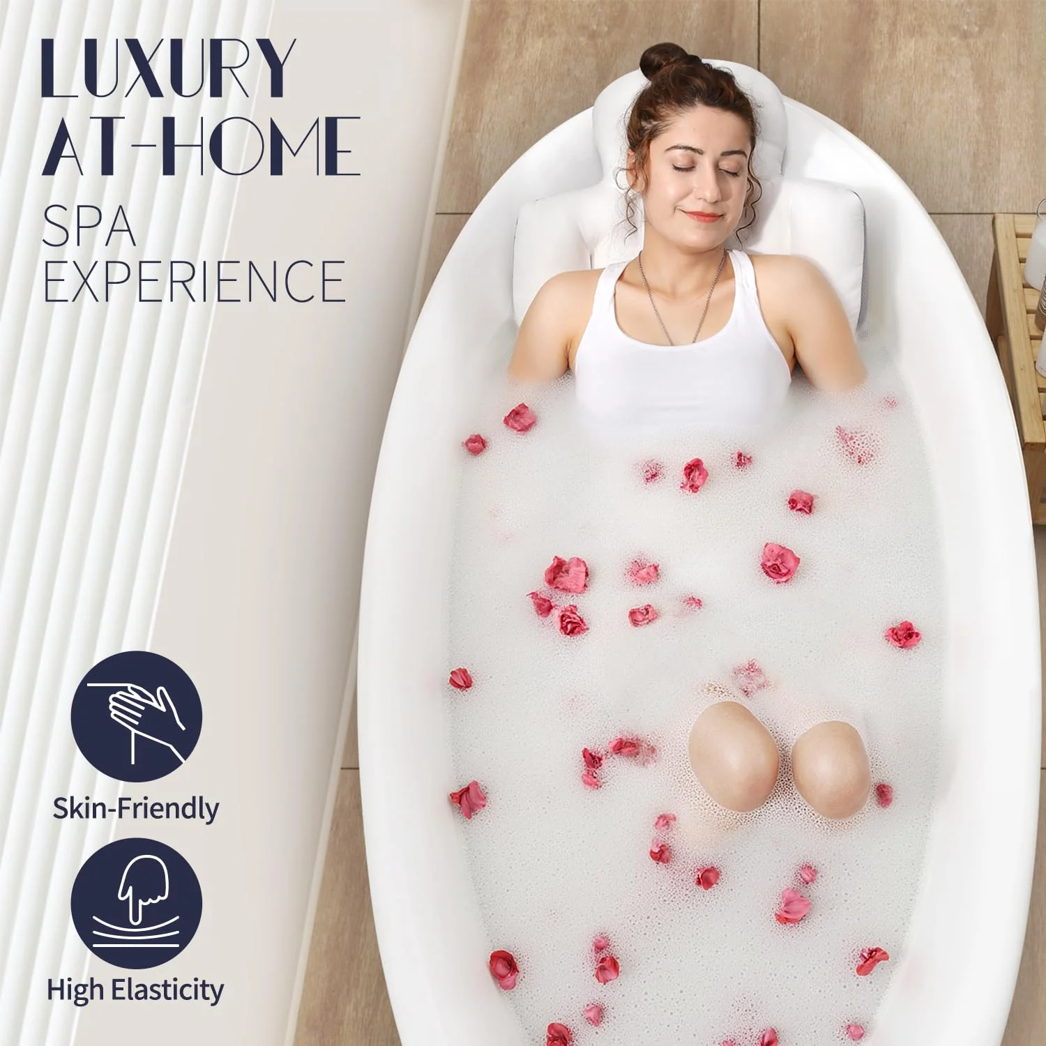Full Body Bath Pillow for Bathtub, Thick Bath Cushion with Laundry Bag and 160 Silicone Suction Cups, Luxury Tub Padding Support for Head Back Butt Legs White 51" x 16" - Image 3