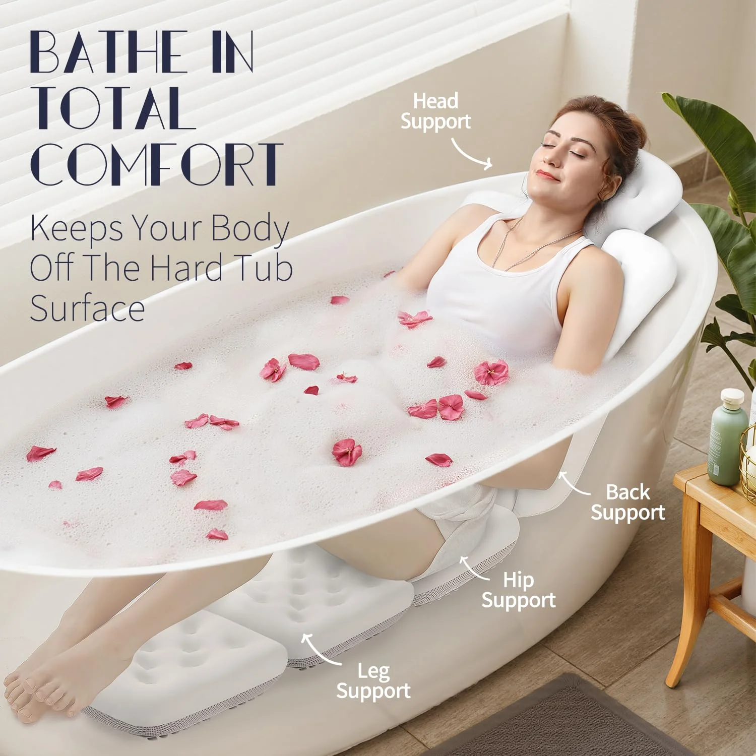 Full Body Bath Pillow for Bathtub, Thick Bath Cushion with Laundry Bag and 160 Silicone Suction Cups, Luxury Tub Padding Support for Head Back Butt Legs White 51" x 16" - Image 4