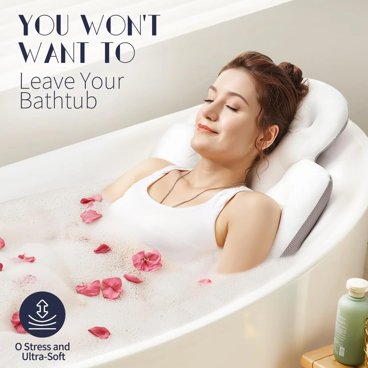 Full Body Bath Pillow for Bathtub, Thick Bath Cushion with Laundry Bag and 160 Silicone Suction Cups, Luxury Tub Padding Support for Head Back Butt Legs White 51" x 16" - Image 5