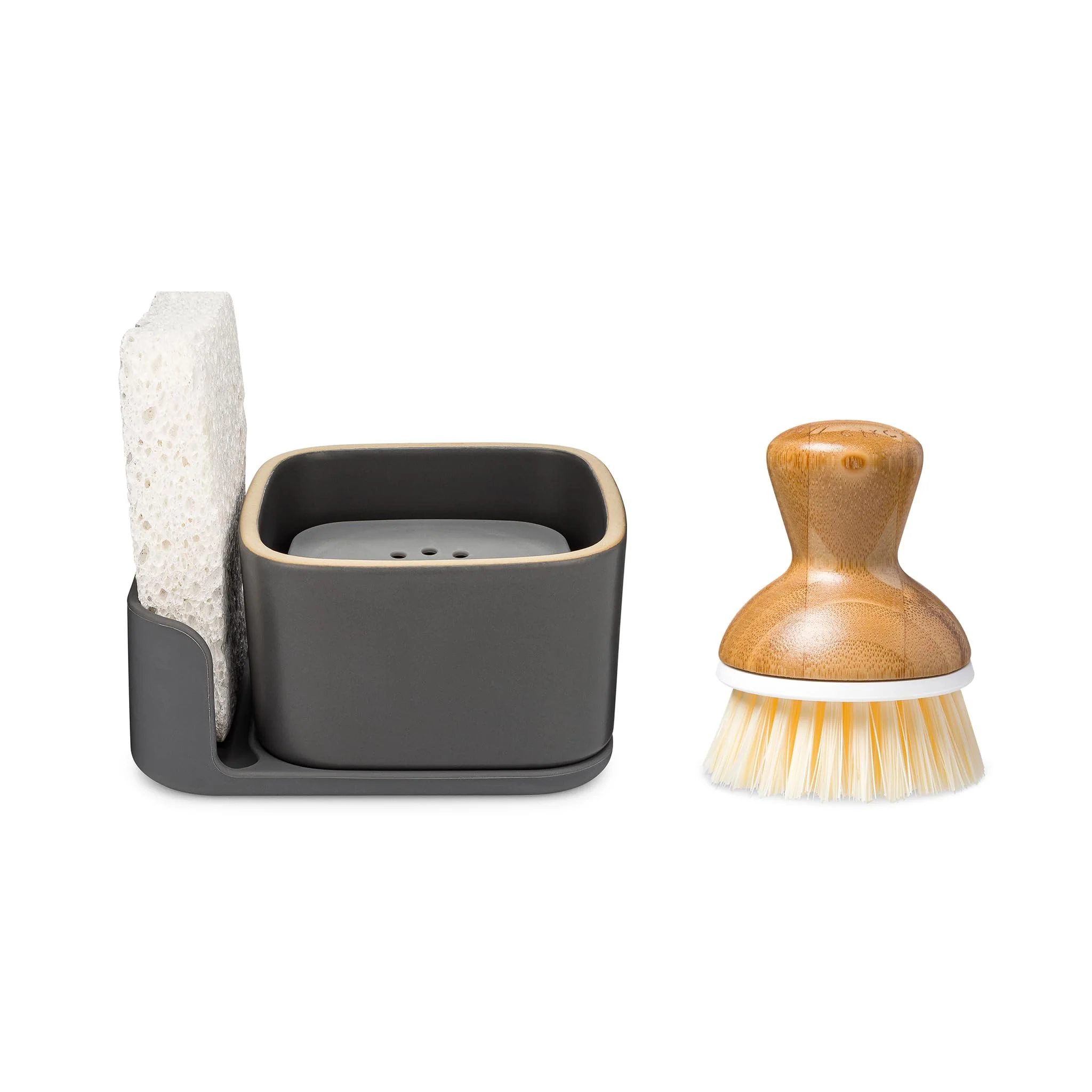 Full Circle Bubble Up Combo — Family Safe, Formaldehyde-Free – Gray Ceramic Soap Dish with Plant-Based Sponge & Bamboo Dish Brush – Versatile Kitchen Scrub Brush Set for Pots, Pans, Counter & Ovens - Image 3
