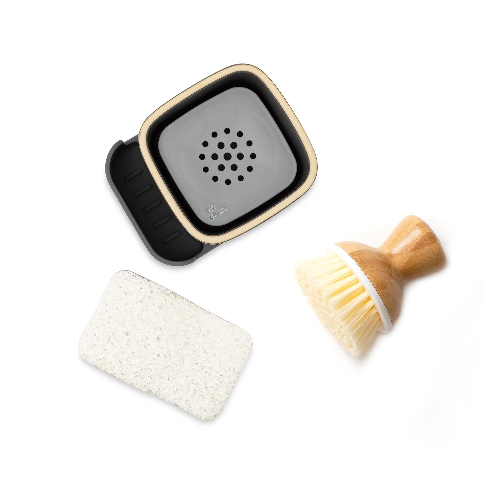 Full Circle Bubble Up Combo — Family Safe, Formaldehyde-Free – Gray Ceramic Soap Dish with Plant-Based Sponge & Bamboo Dish Brush – Versatile Kitchen Scrub Brush Set for Pots, Pans, Counter & Ovens - Image 5