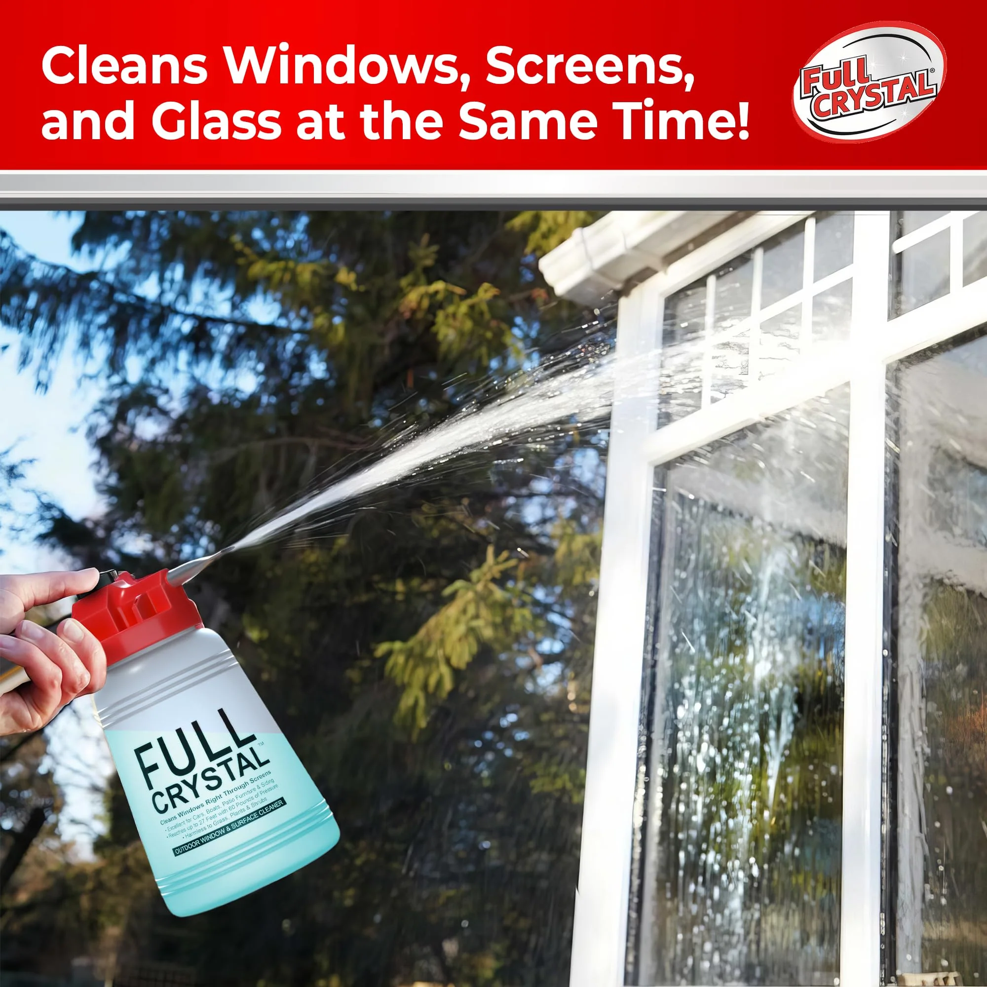 Full Crystal Window Cleaning Kit – 8 oz Glass Cleaner and Bottle with 27 ft Reach, Each 4 oz Bag Makes Up to 640 fl oz, Cleans Up to 40 Windows, Scrub-Free, Rinse-Free - Image 3