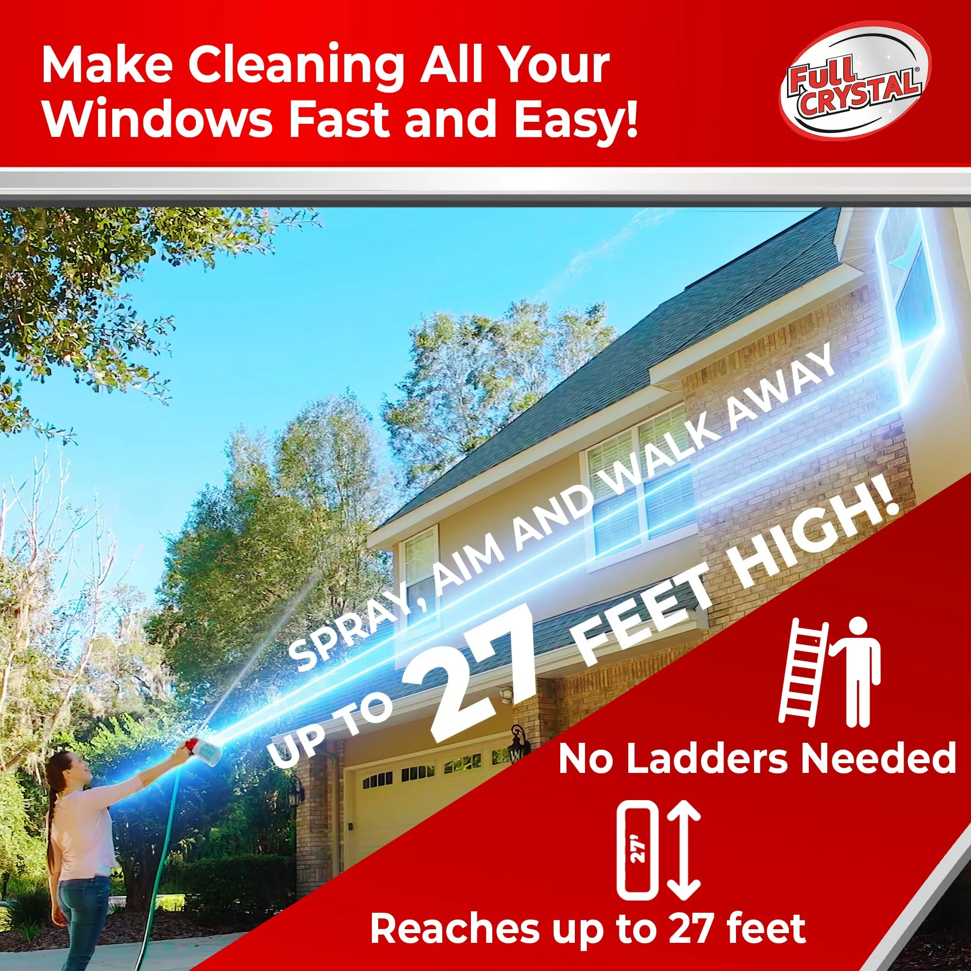 Full Crystal Window Cleaning Kit – 8 oz Glass Cleaner and Bottle with 27 ft Reach, Each 4 oz Bag Makes Up to 640 fl oz, Cleans Up to 40 Windows, Scrub-Free, Rinse-Free - Image 4