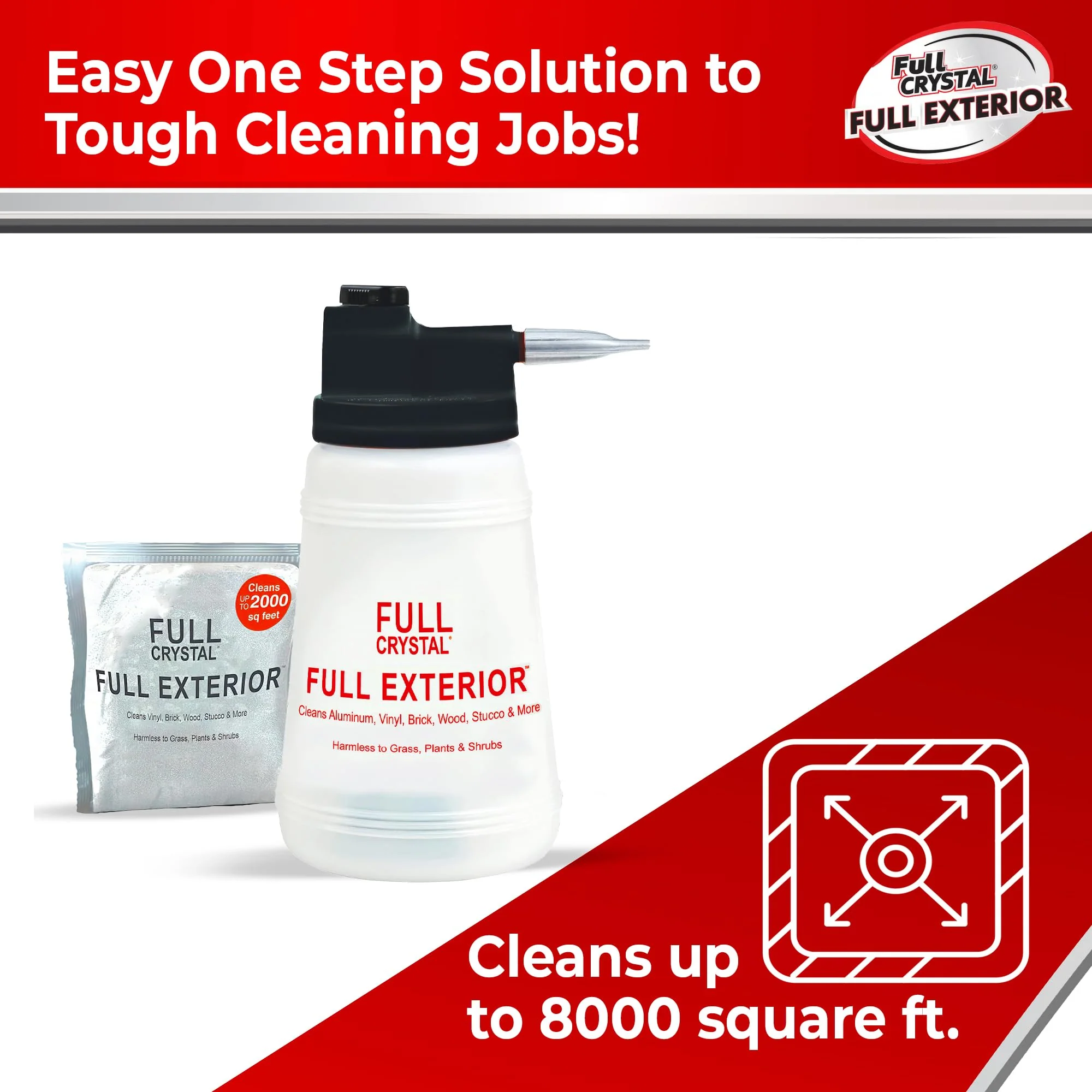 Full Exterior Kit – Bottle, Lid with Hose Attachment and One 4 oz Crystal Powder Outdoor Cleaner, Makes Up to 640 fl oz, Non-Toxic, No Scrub, No Rinse Cleaning Kit – Packaging May Vary - Image 4