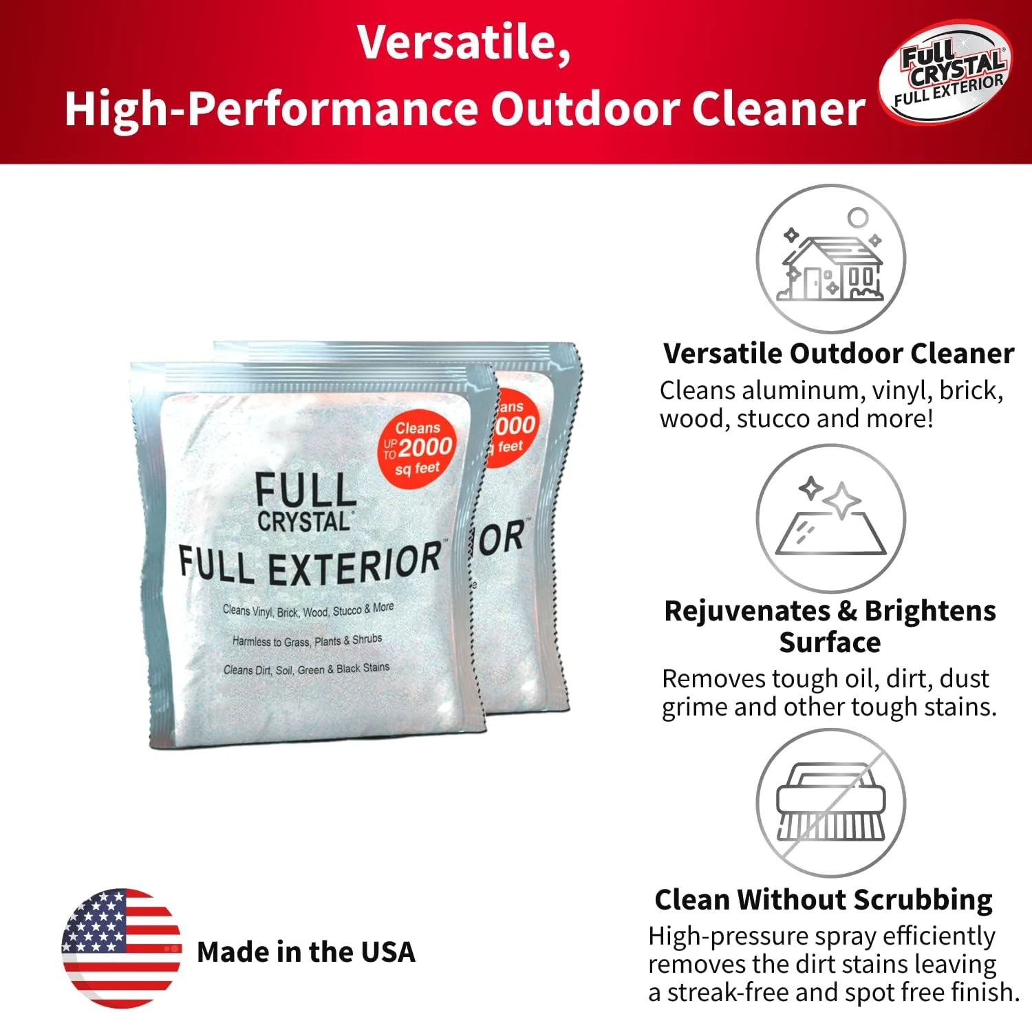Full Exterior Refill Kit – Crystal Powder Outdoor Cleaner Packets, 16 oz, Each 4 oz Bag Makes Up to 640 fl oz, Non-Toxic, No Scrub, No Rinse Cleaning Solution - Image 4