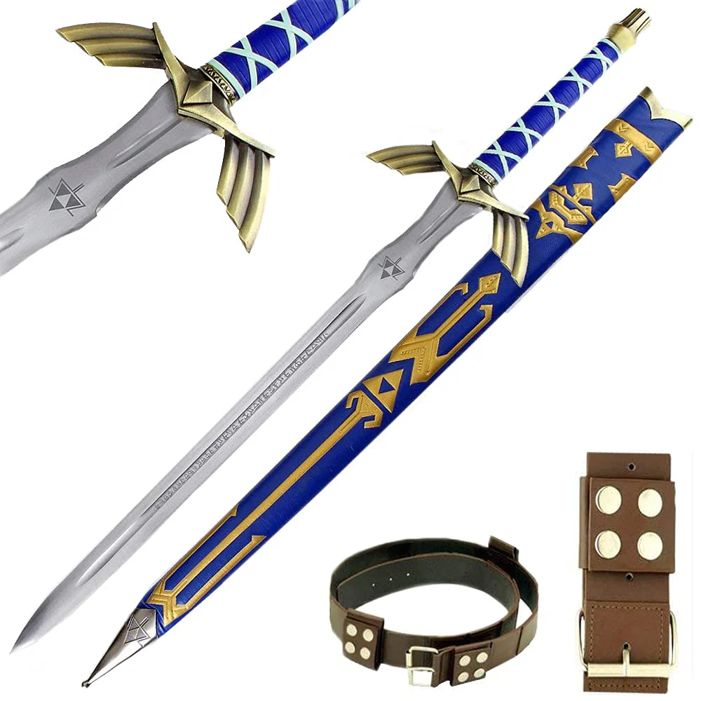 FULL TANG Carbon Steel Master Sword SHARPENED Skyward Limited Edition Deluxe w Belt, 14-Blue-BRB - Image 2