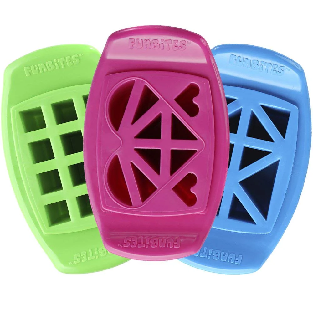 FunBites Set of 3 Food Cutters, Green Squares, Pink Hearts, Blue Triangles - Image 4